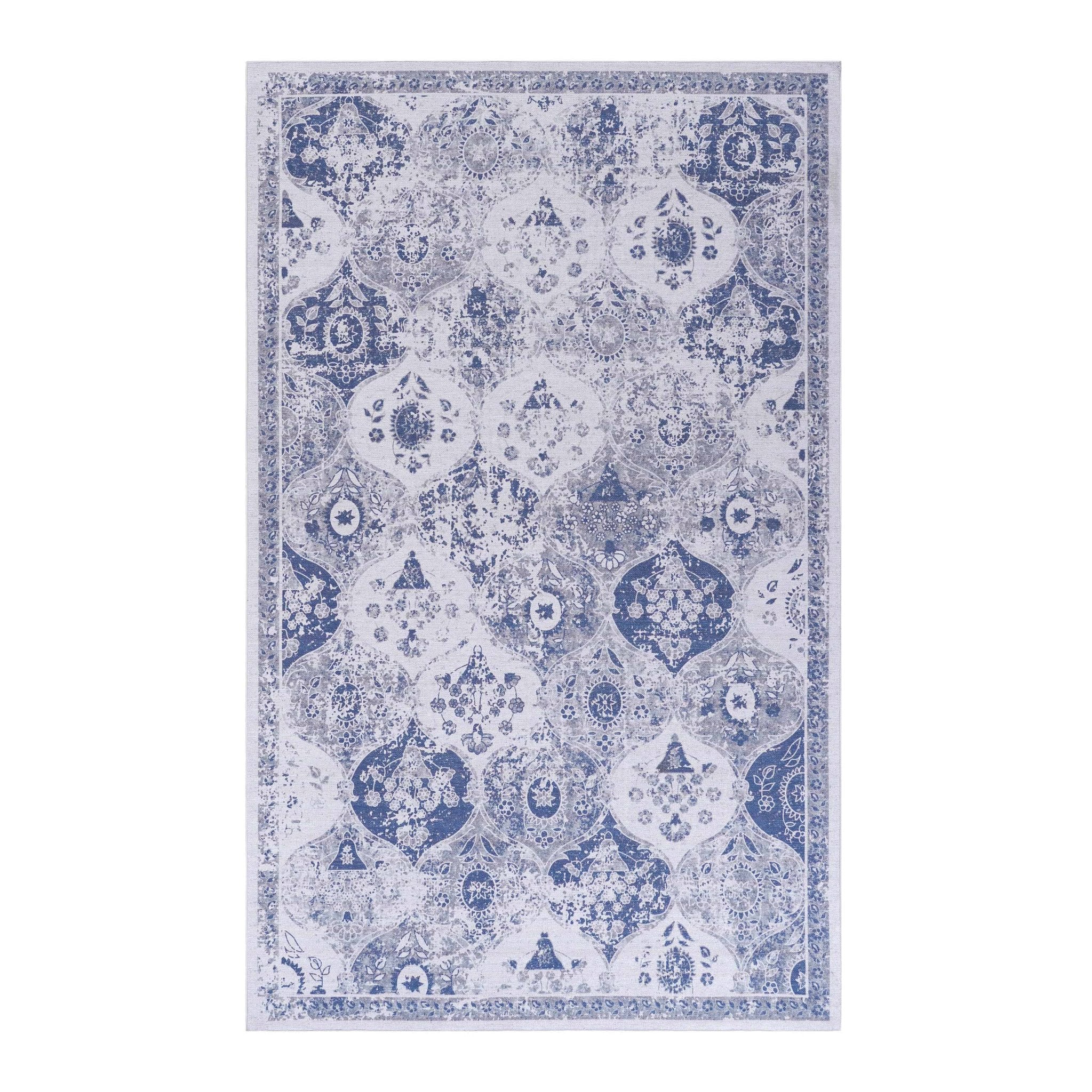 Rigo 3' x 5' Blue/ Machine Washable Low-Pile, Non-Slip, Non-Shedding, Foldable, Kid & Pet Friendly Area Rug