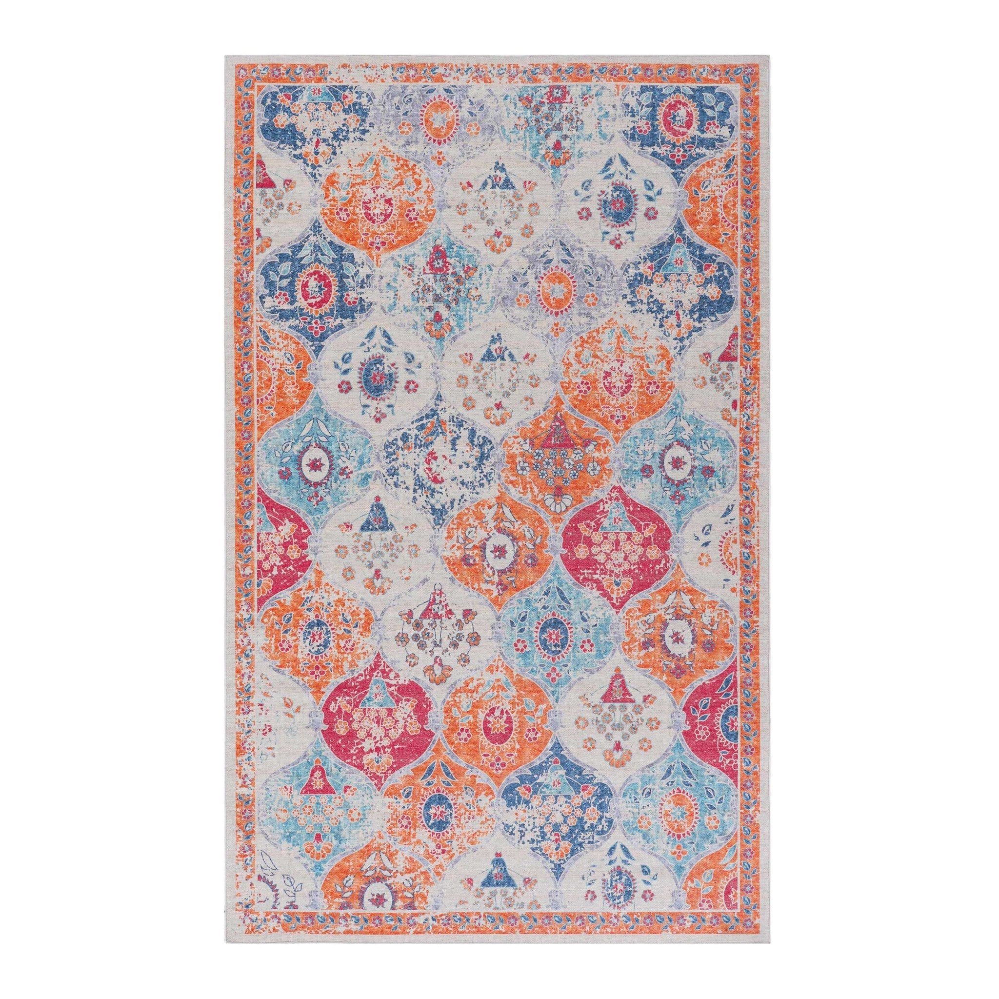 Rigo 5' x 8' Cream/ Machine Washable Low-Pile, Non-Slip, Non-Shedding, Foldable, Kid & Pet Friendly Area Rug