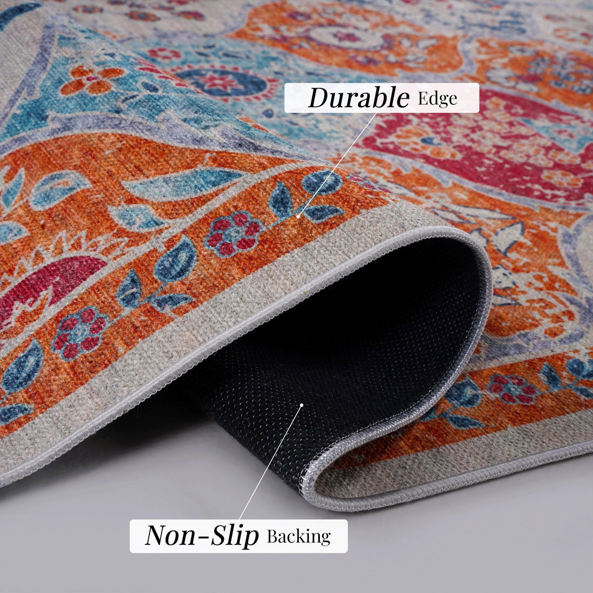 Rigo 2'6'' x 10' Cream/ Machine Washable Low-Pile, Non-Slip, Non-Shedding, Foldable, Kid & Pet Friendly Area Rug