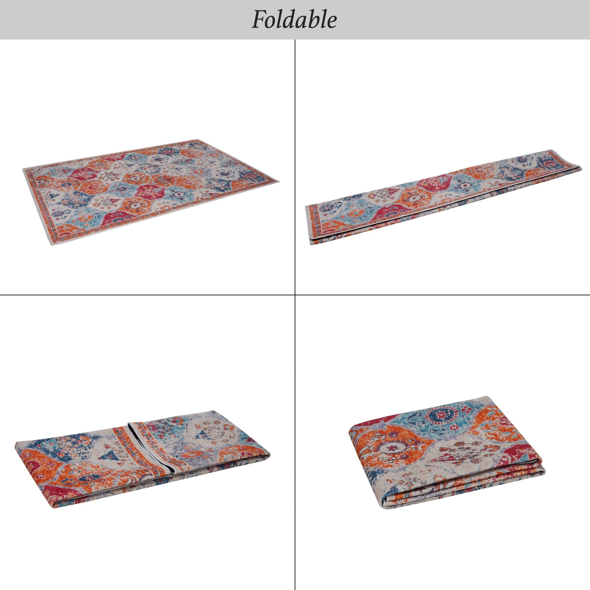 Rigo 2'6'' x 10' Cream/ Machine Washable Low-Pile, Non-Slip, Non-Shedding, Foldable, Kid & Pet Friendly Area Rug