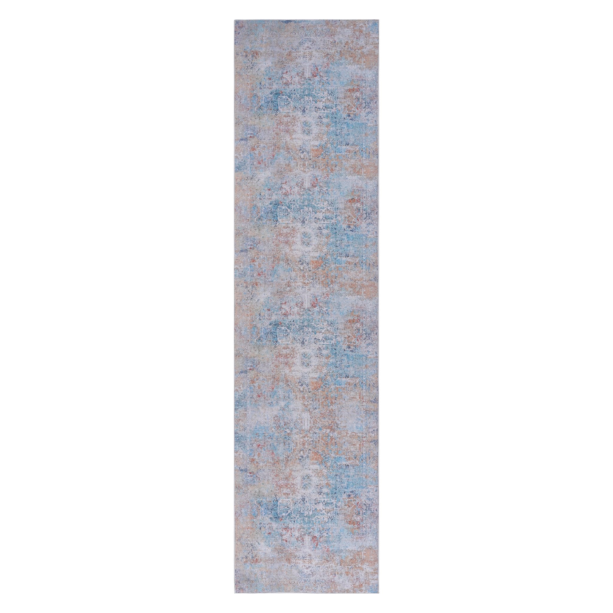 Elko 2'6'' x 10' Yellow/Cream Machine Washable Low-Pile, Non-Slip, Non-Shedding, Foldable, Kid & Pet Friendly Area Rug