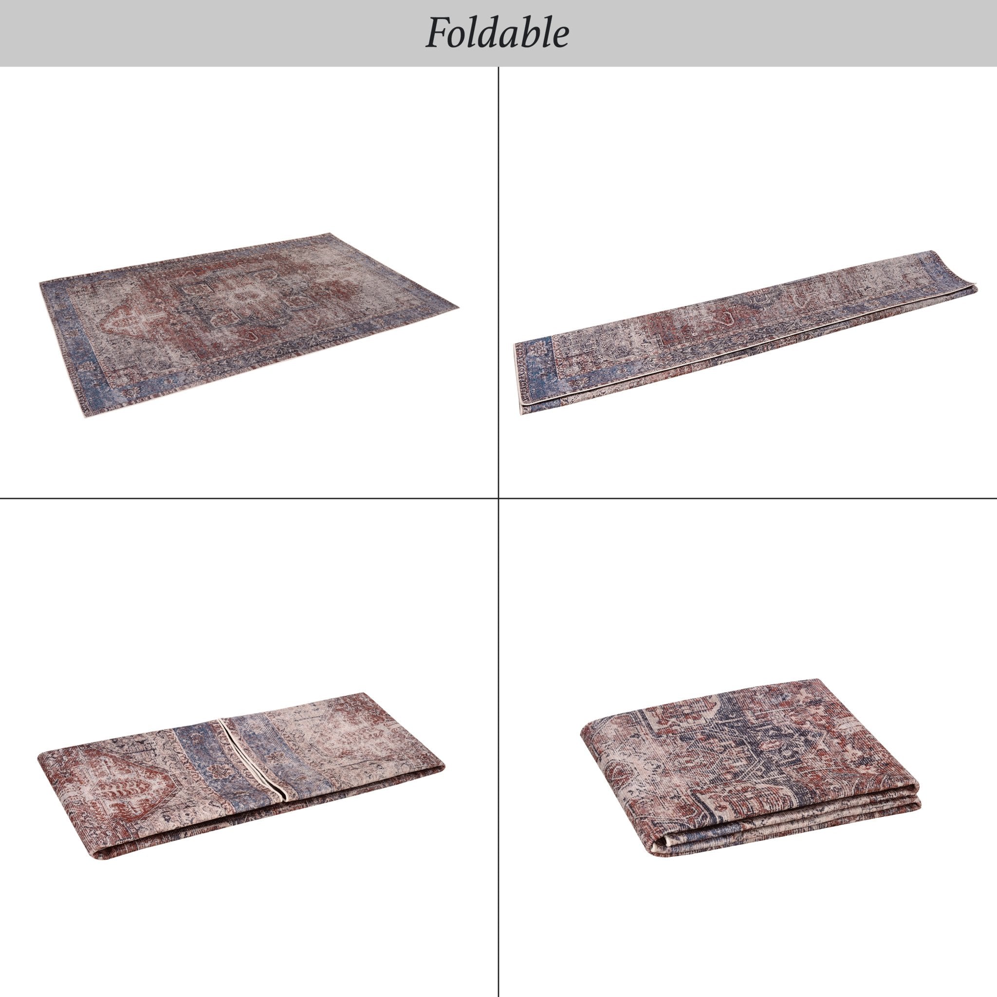 Elko 3' x 5' Burgundy/Blue Machine Washable Low-Pile, Non-Slip, Non-Shedding, Foldable, Kid & Pet Friendly Area Rug