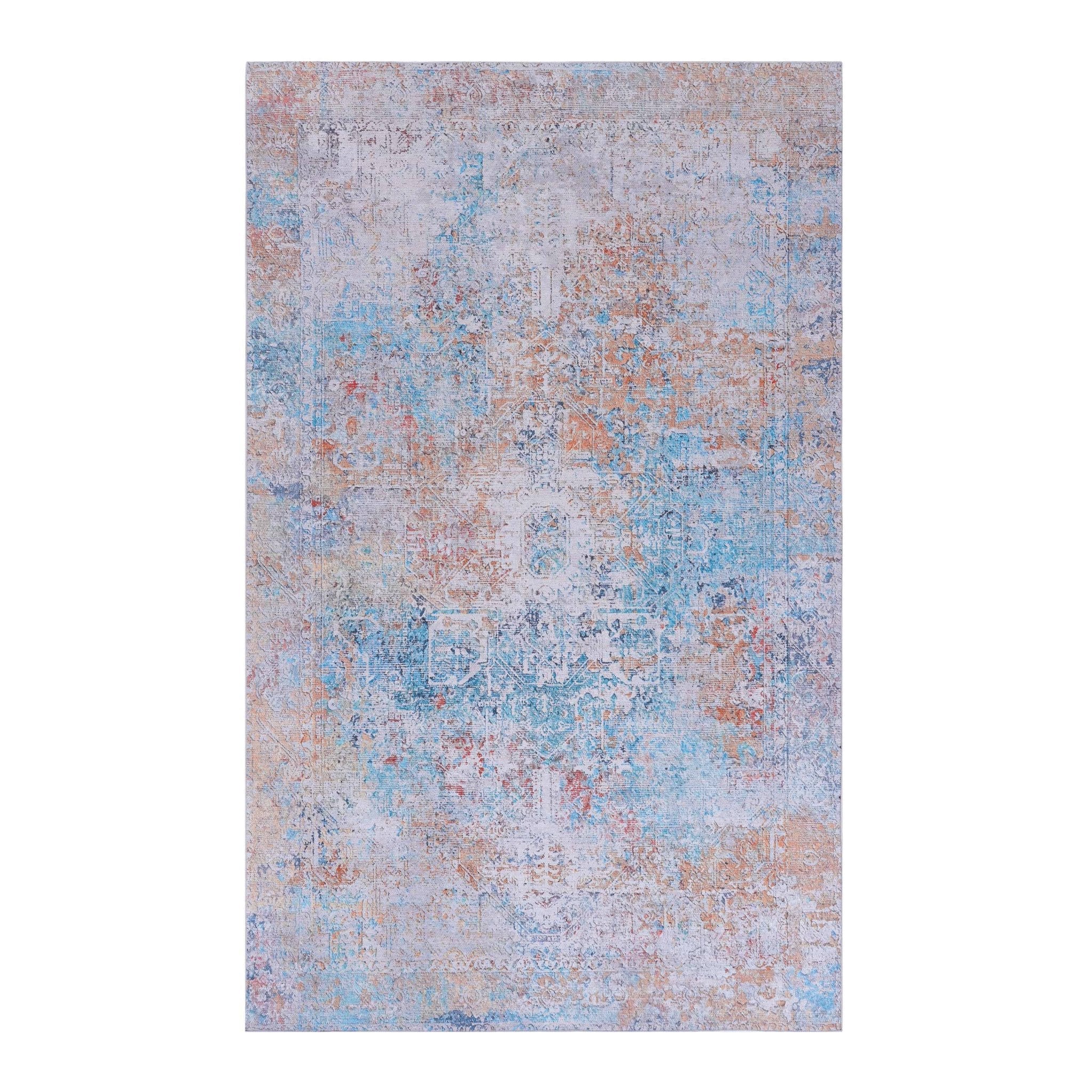 Elko 4' x 6' Yellow/Cream Machine Washable Low-Pile, Non-Slip, Non-Shedding, Foldable, Kid & Pet Friendly Area Rug