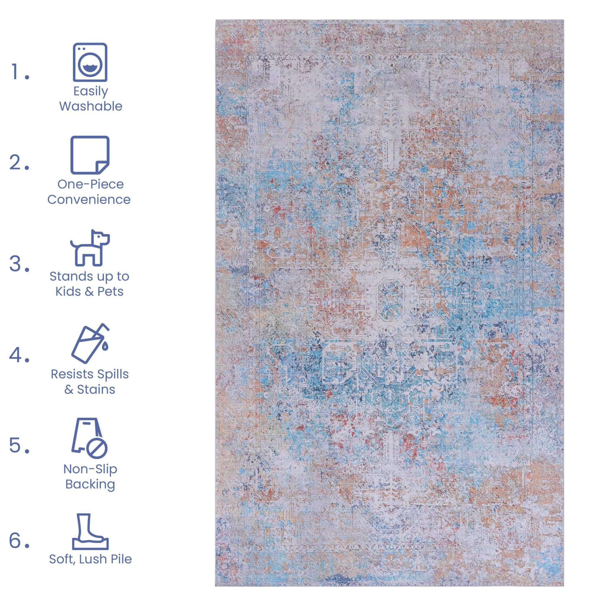 Elko 2' x 3' Yellow/Cream Machine Washable Low-Pile, Non-Slip, Non-Shedding, Foldable, Kid & Pet Friendly Area Rug