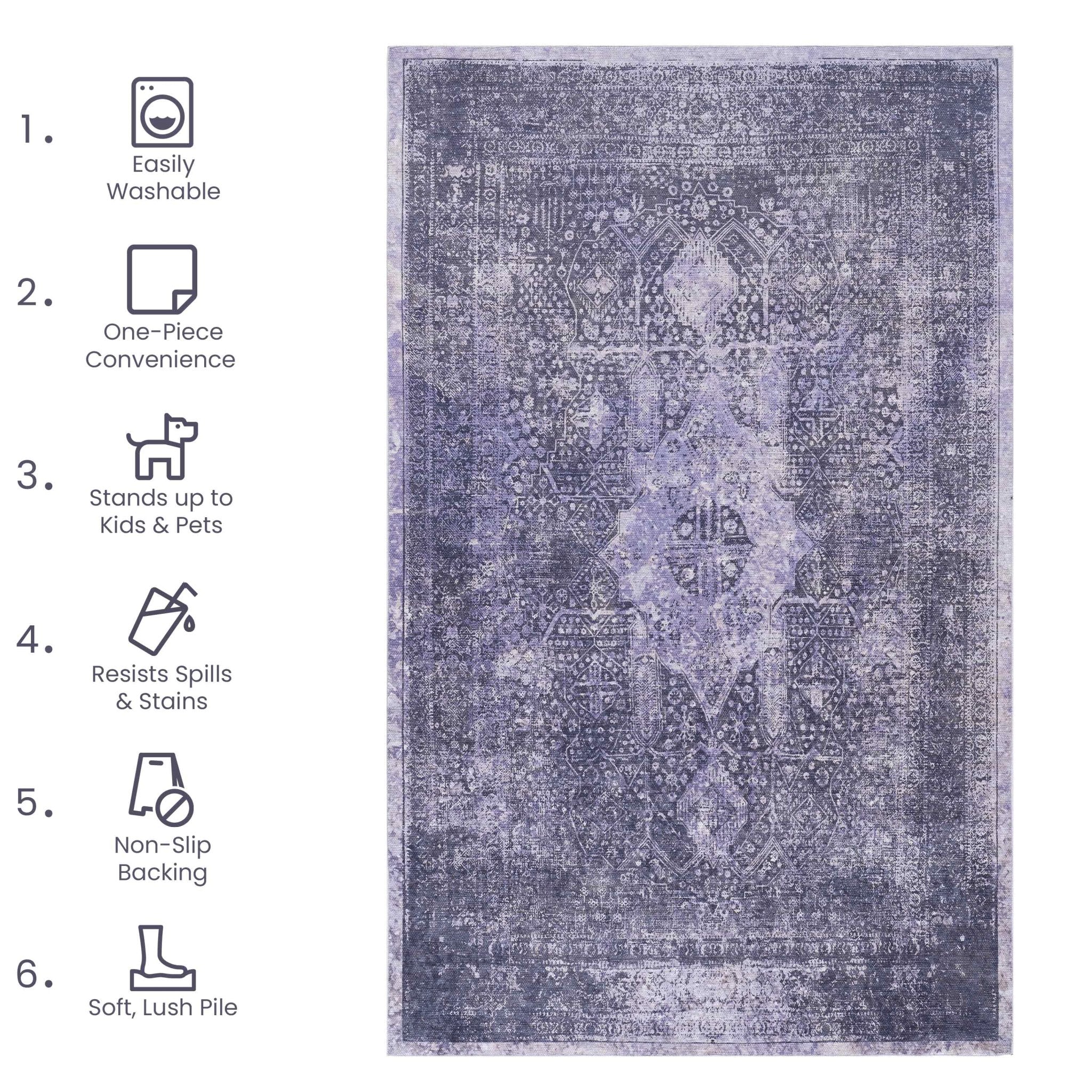 Bovi 2'6'' x 10' Anthracite/ Machine Washable Low-Pile, Non-Slip, Non-Shedding, Foldable, Kid & Pet Friendly Area Rug
