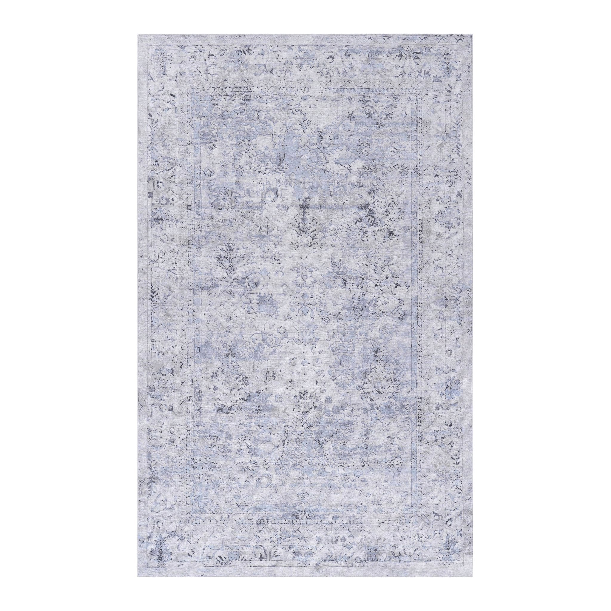 Colca 2' x 3' Blue/Cream Machine Washable Low-Pile, Non-Slip, Non-Shedding, Foldable, Kid & Pet Friendly Area Rug