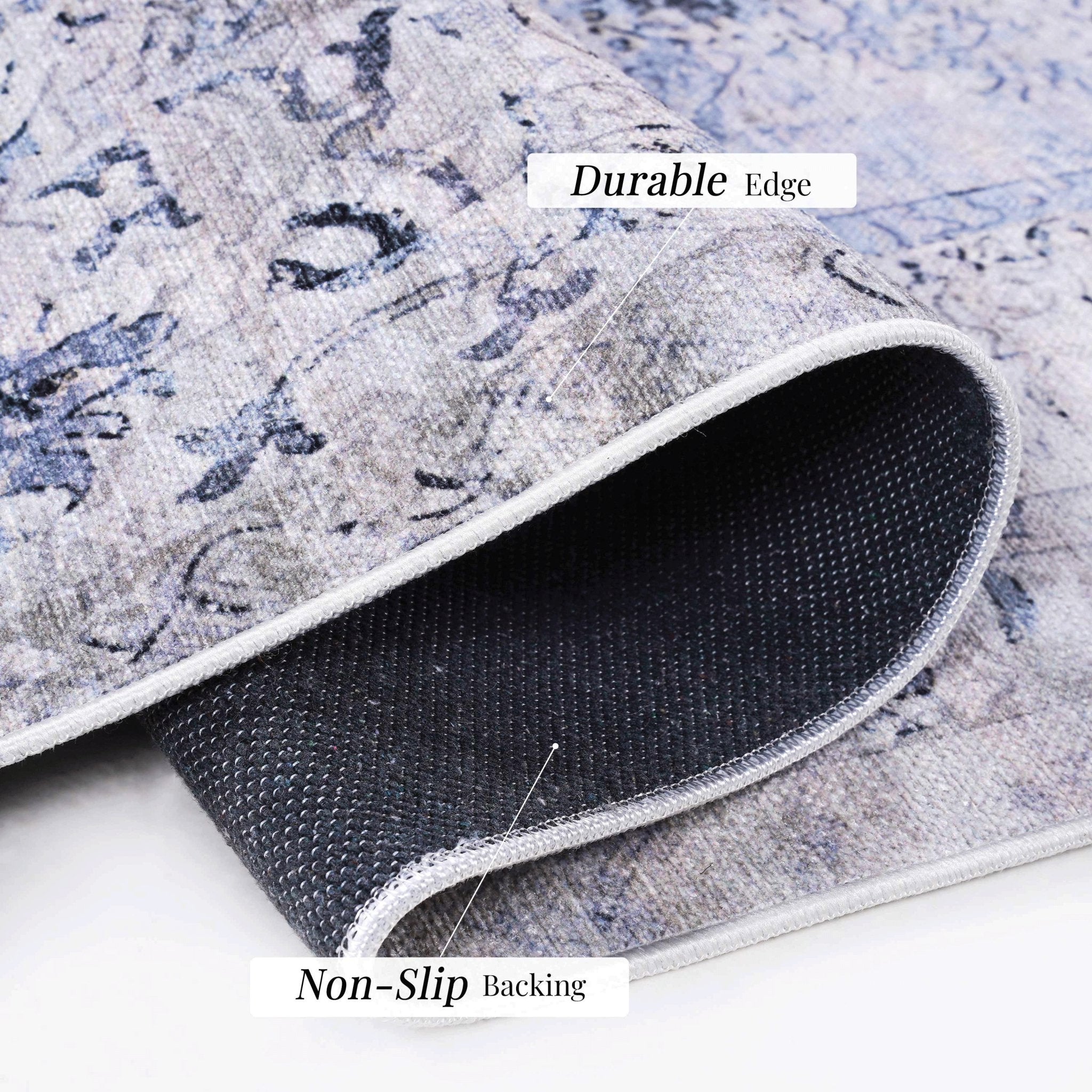 Colca 6' x 9' Blue/Cream Machine Washable Low-Pile, Non-Slip, Non-Shedding, Foldable, Kid & Pet Friendly Area Rug