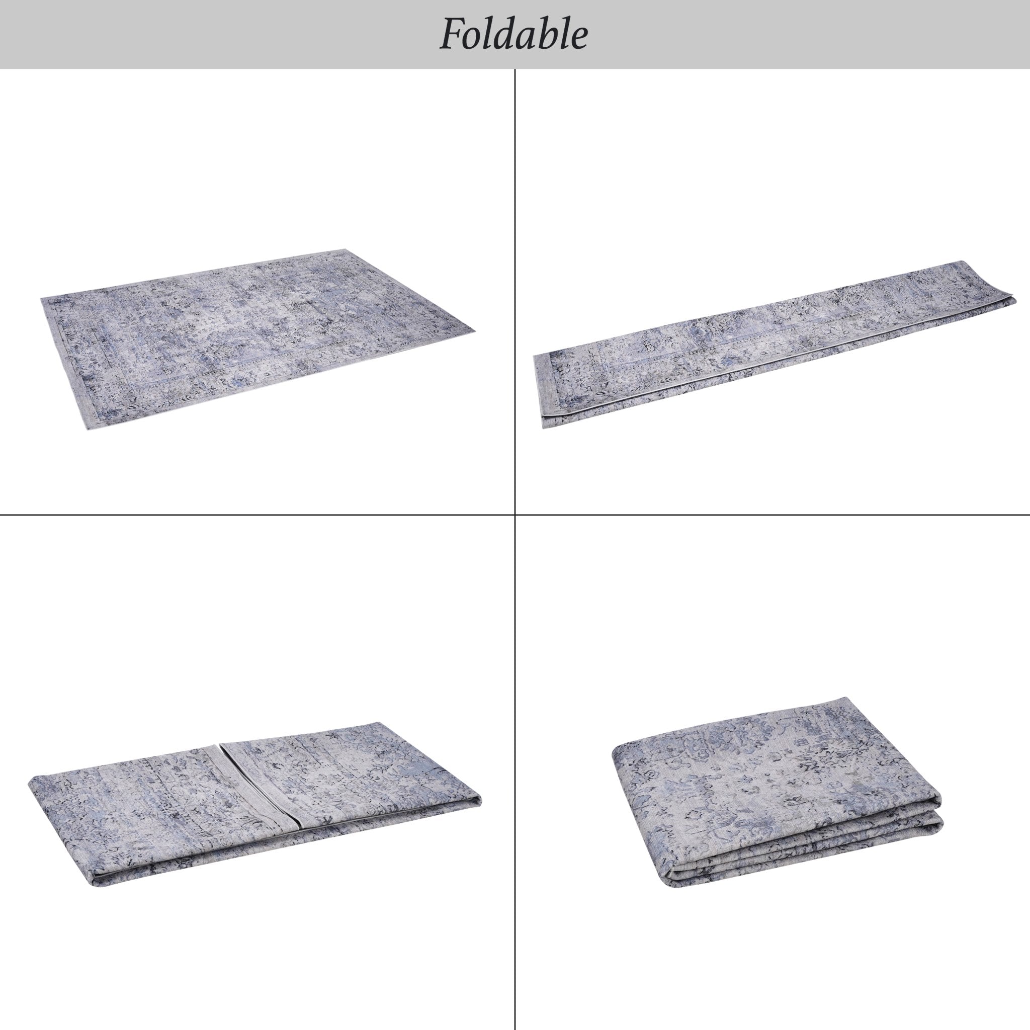 Colca 2' x 3' Blue/Cream Machine Washable Low-Pile, Non-Slip, Non-Shedding, Foldable, Kid & Pet Friendly Area Rug