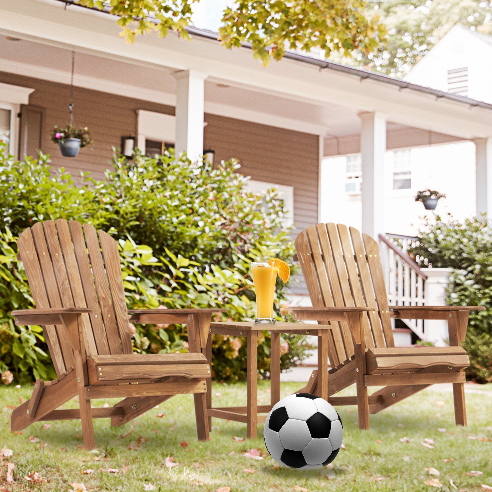 Wooden Outdoor Adirondack Chair Folding Design - Brown