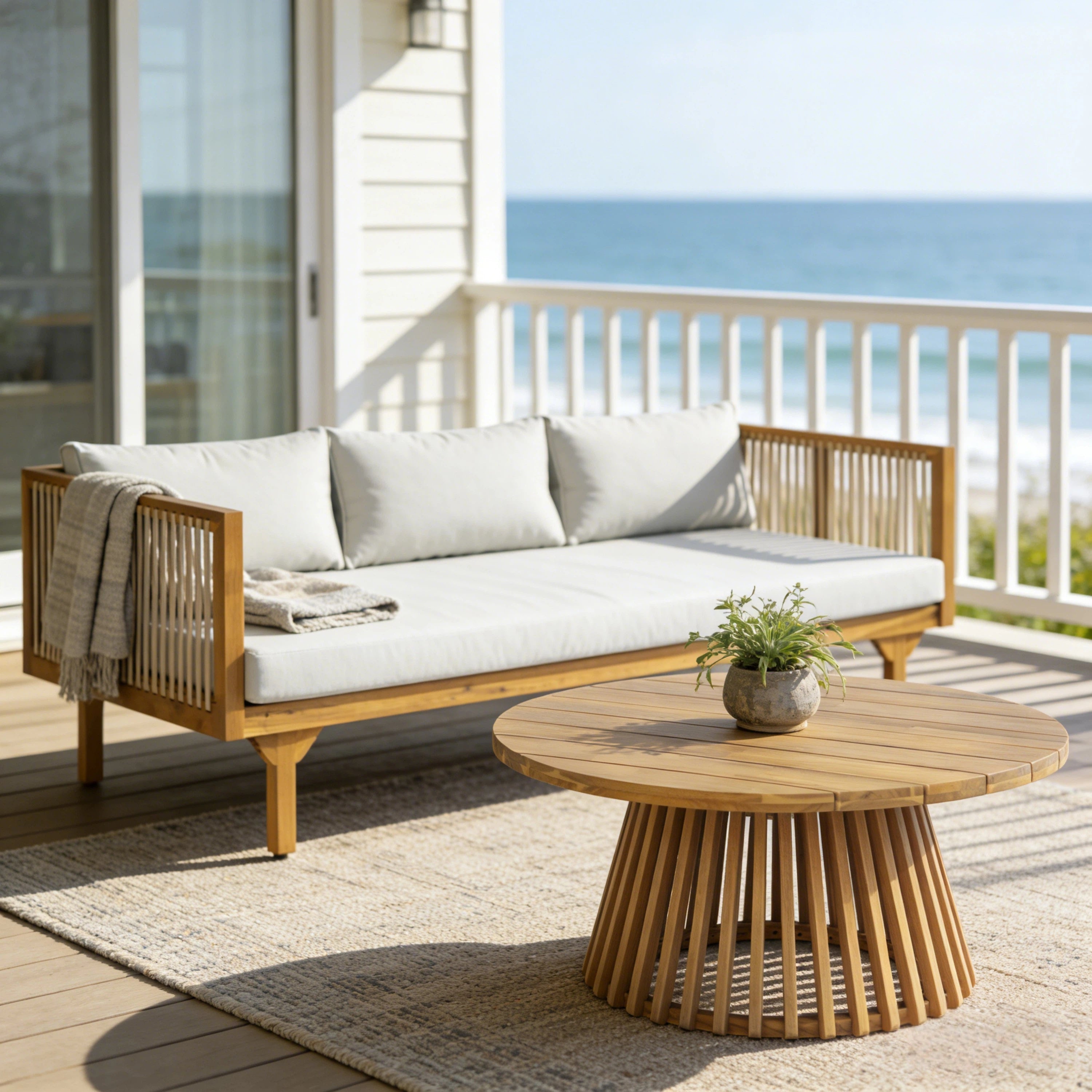 Outdoor Coffee Table Water-Resistant Cushions - Light Brown