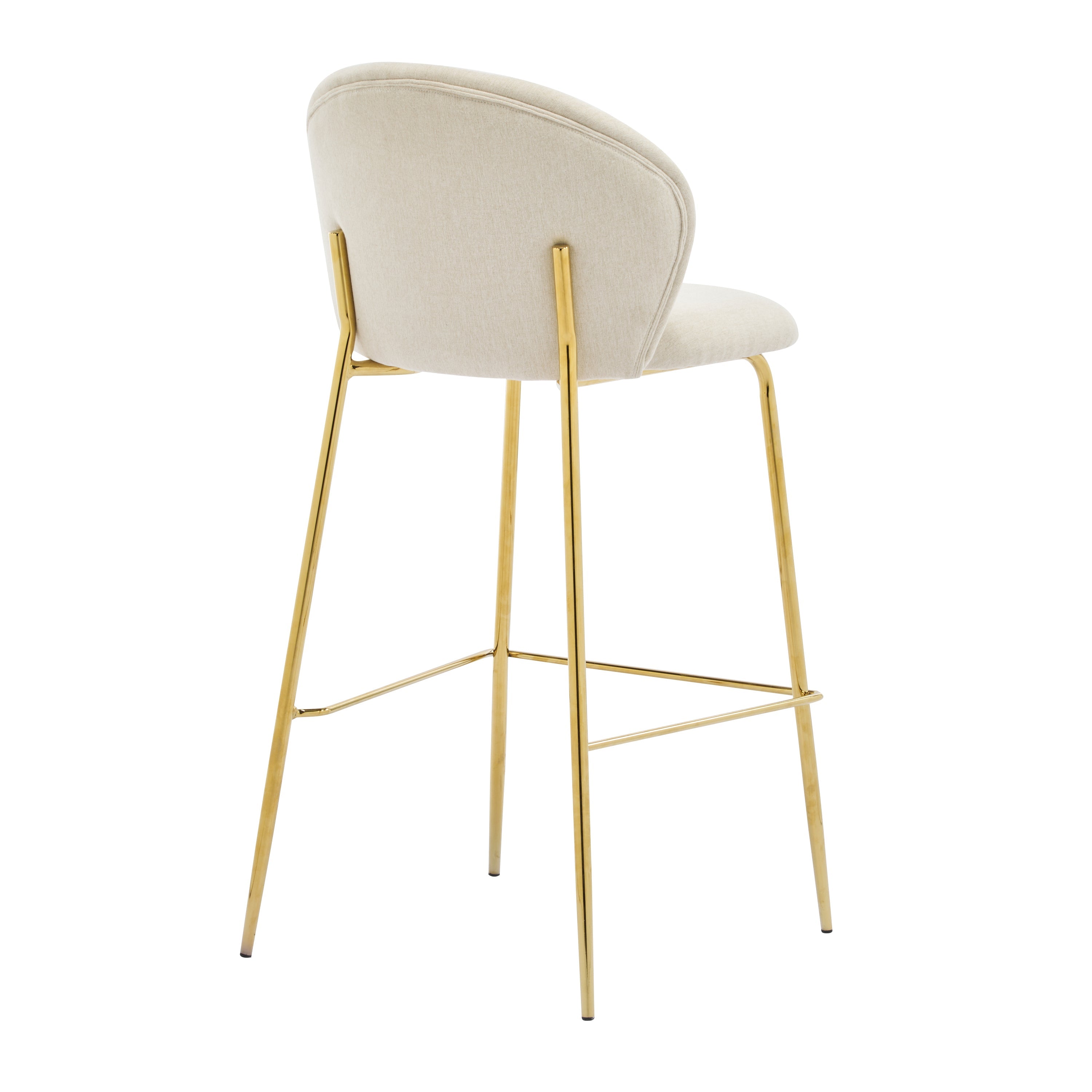 Kira Indoor Upholstered Bar Stool Set of 2, Beige Fabric with Metal Frame and Gilded Legs
