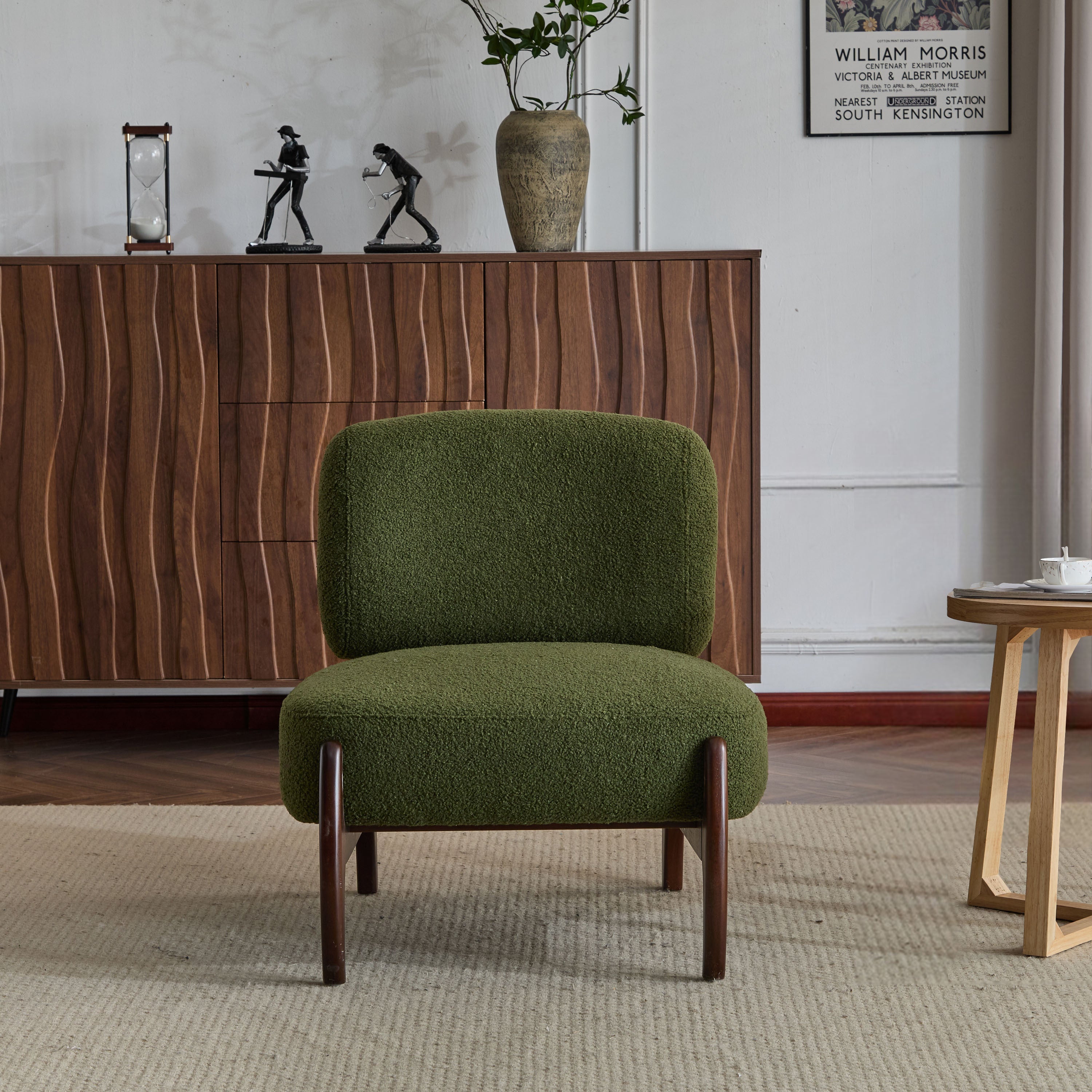 Easton Green Modern Boucle Lounge Chair with Solid Wood Frame