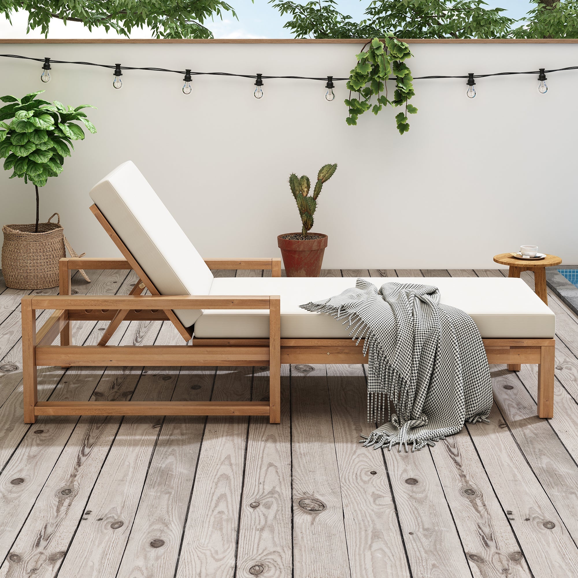 Trexm Outdoor Chaise Lounge Adjustable Back - Light Teak