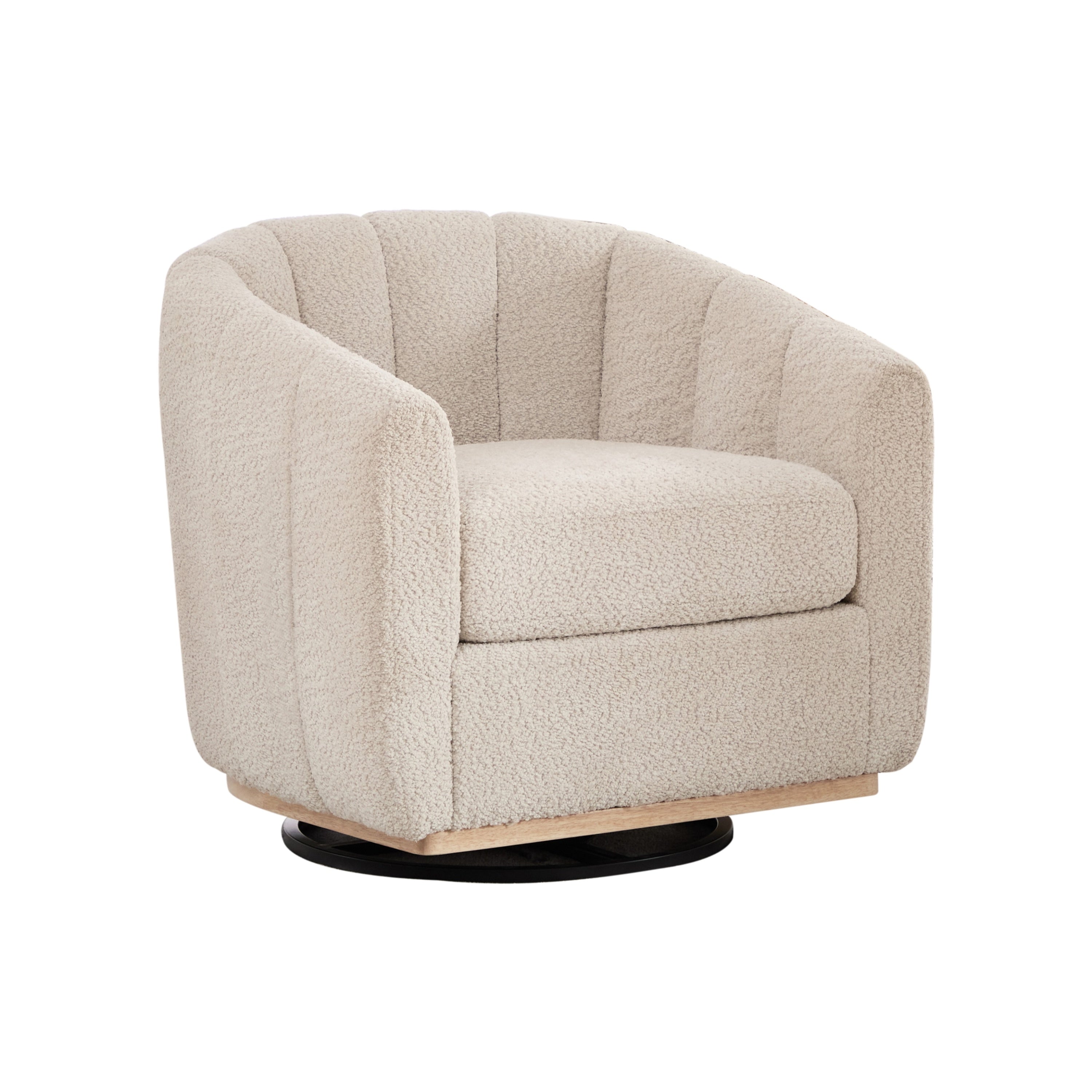 Eaton Wheat Swivel Barrel Chair with Metal Base and Tufted-Chenille Upholstery