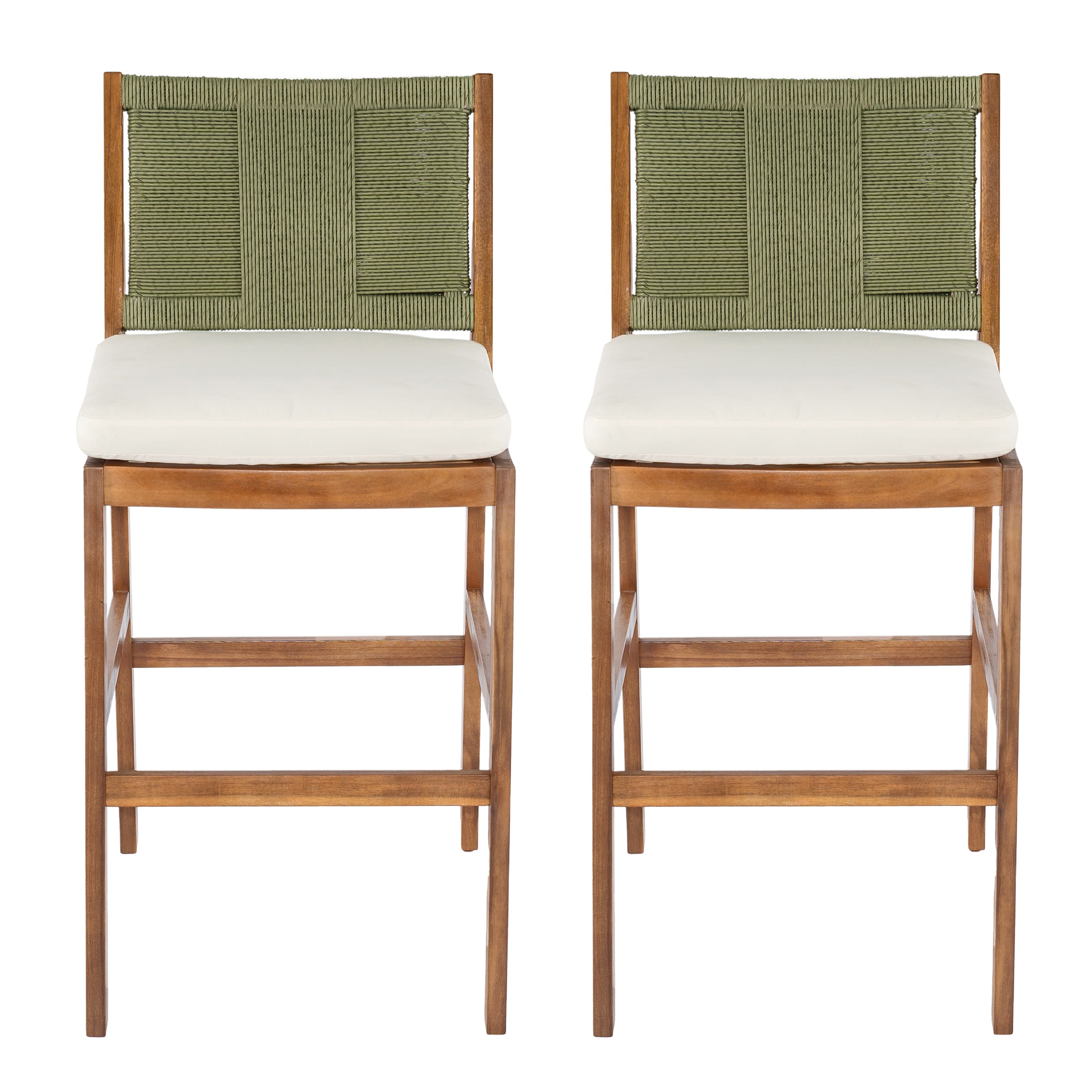Outdoor Bar Stool Cushioned Seating Set of 2 - Teak