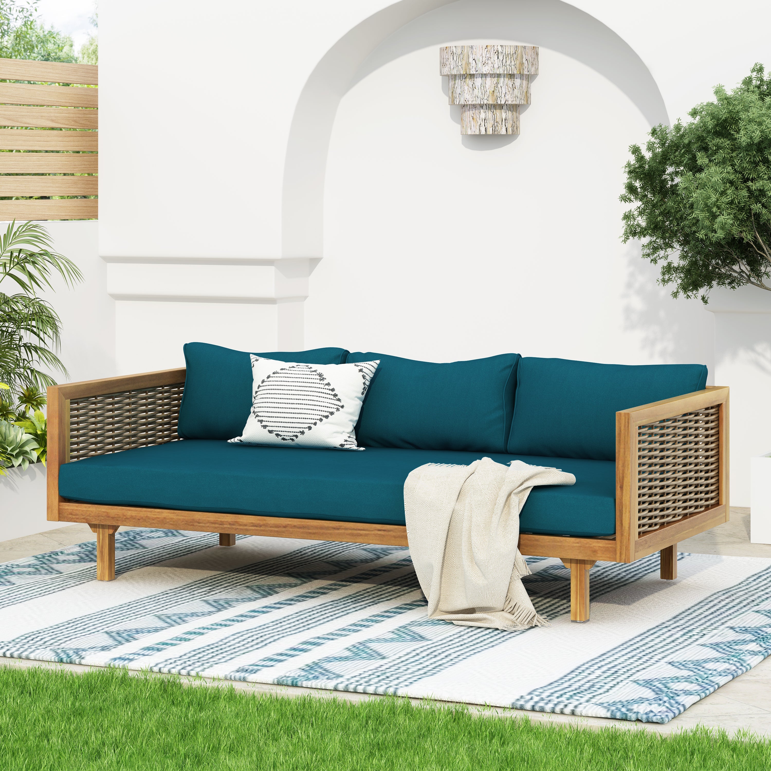 Outdoor Sectional Set Rattan Frame Deck