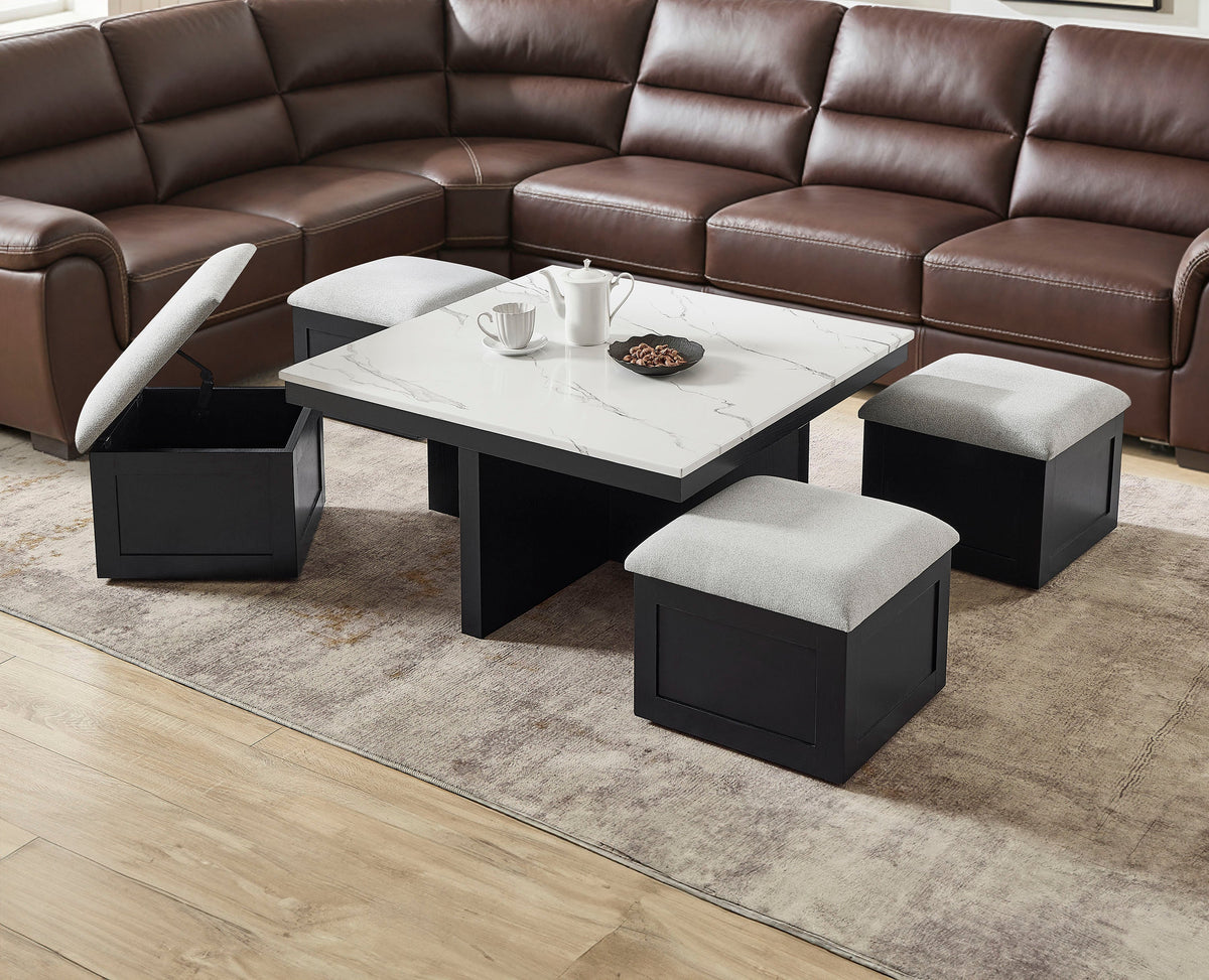 Marta Coffee Table W/4 Storage Ottomans