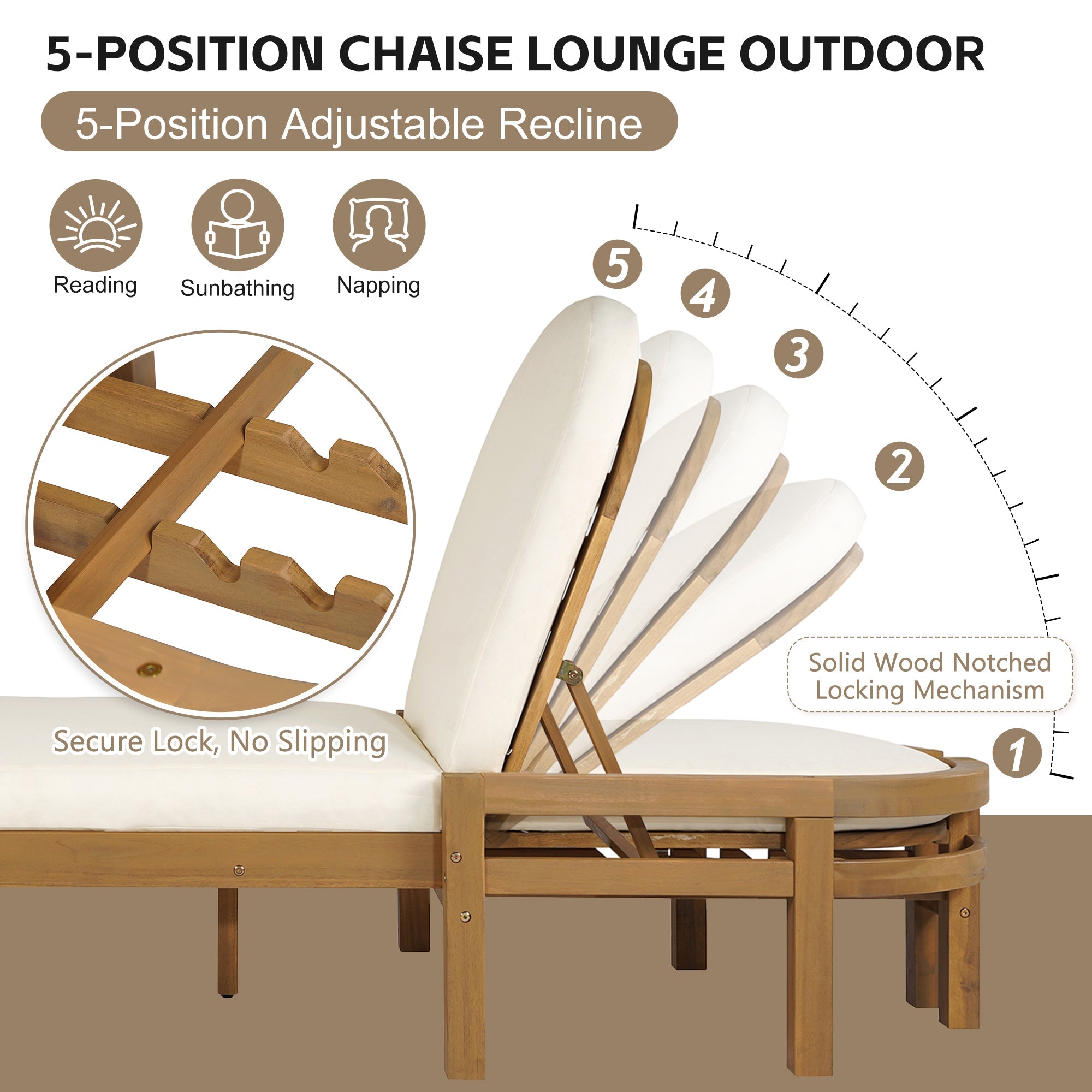 Trexm Outdoor Chaise Lounge Adjustable Back