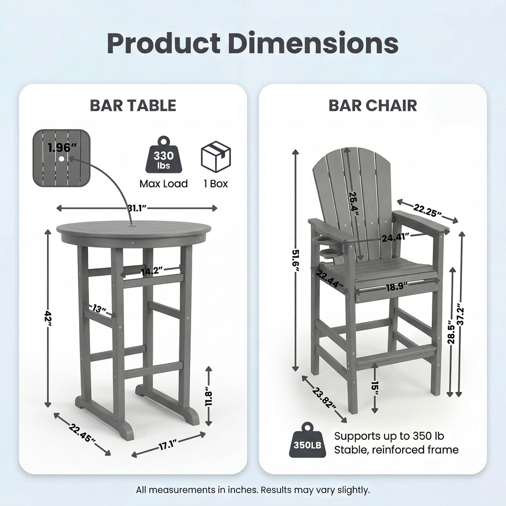 Hdpe Outdoor Bistro Set HDPE Frame - Gray