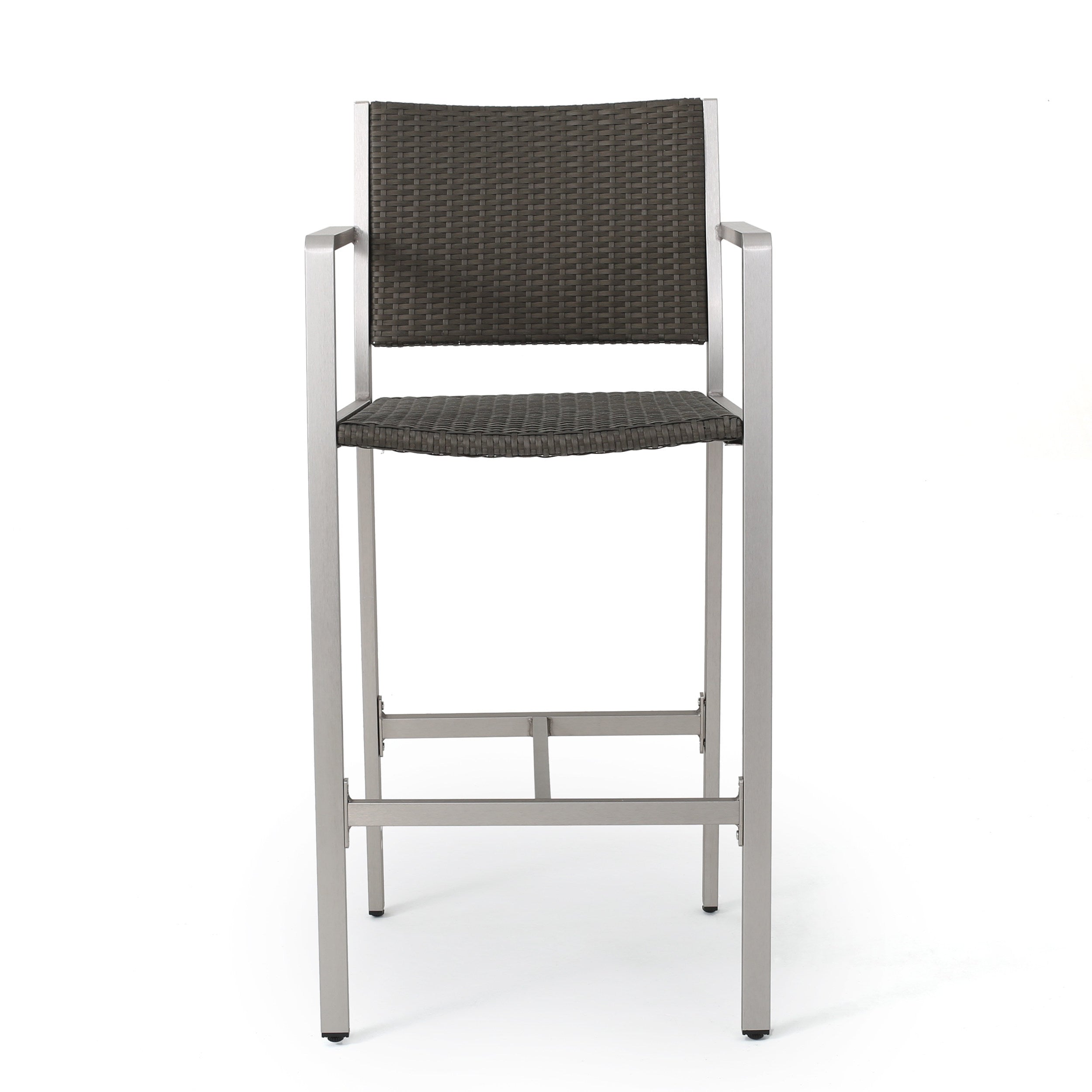 Rust-Proof Outdoor Bar Stool Rattan Frame - Silver