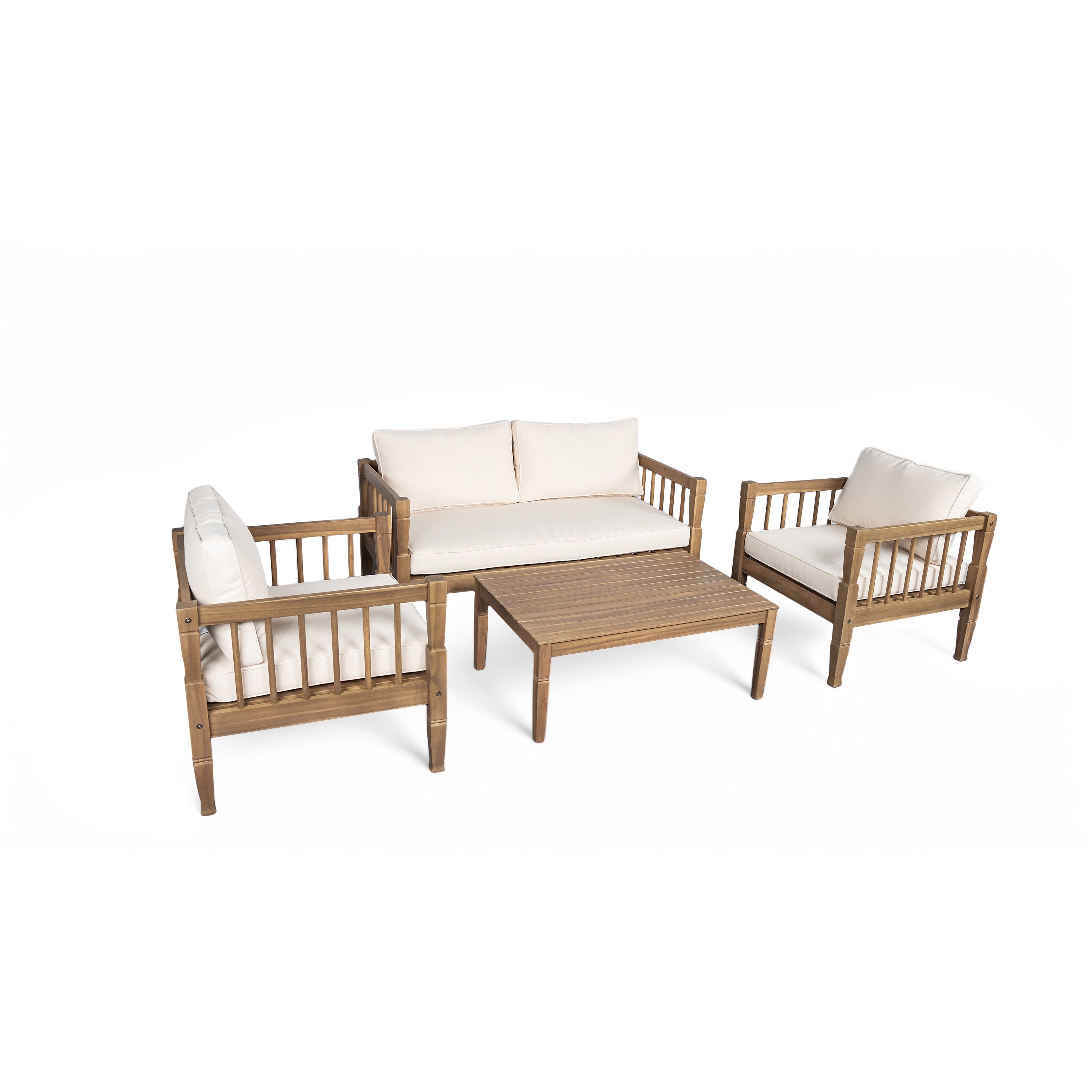 Outdoor Coffee Table Cushioned Seating - Light Brown