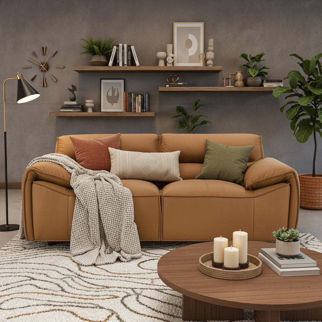 Buxton Orange Top Grain Leather Upholstered Loveseat