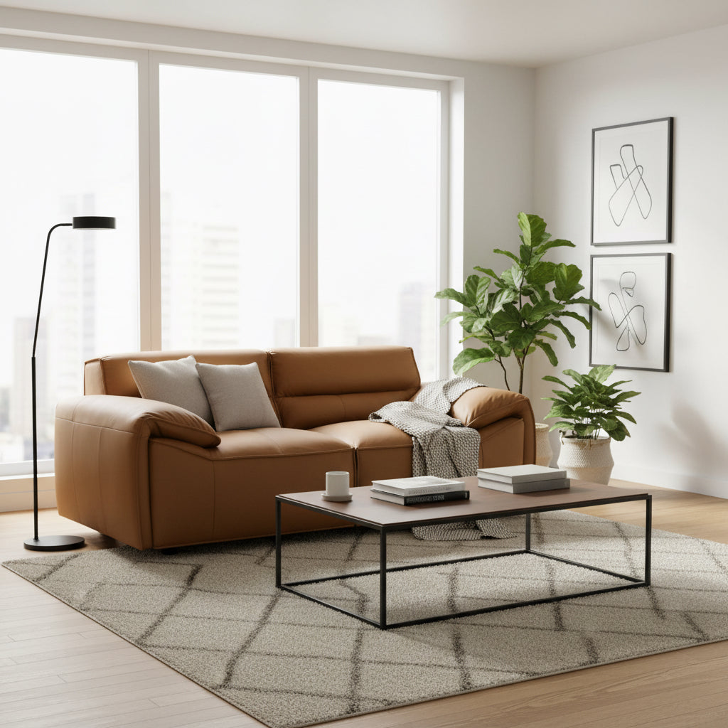 Buxton Orange Top Grain Leather Upholstered Loveseat