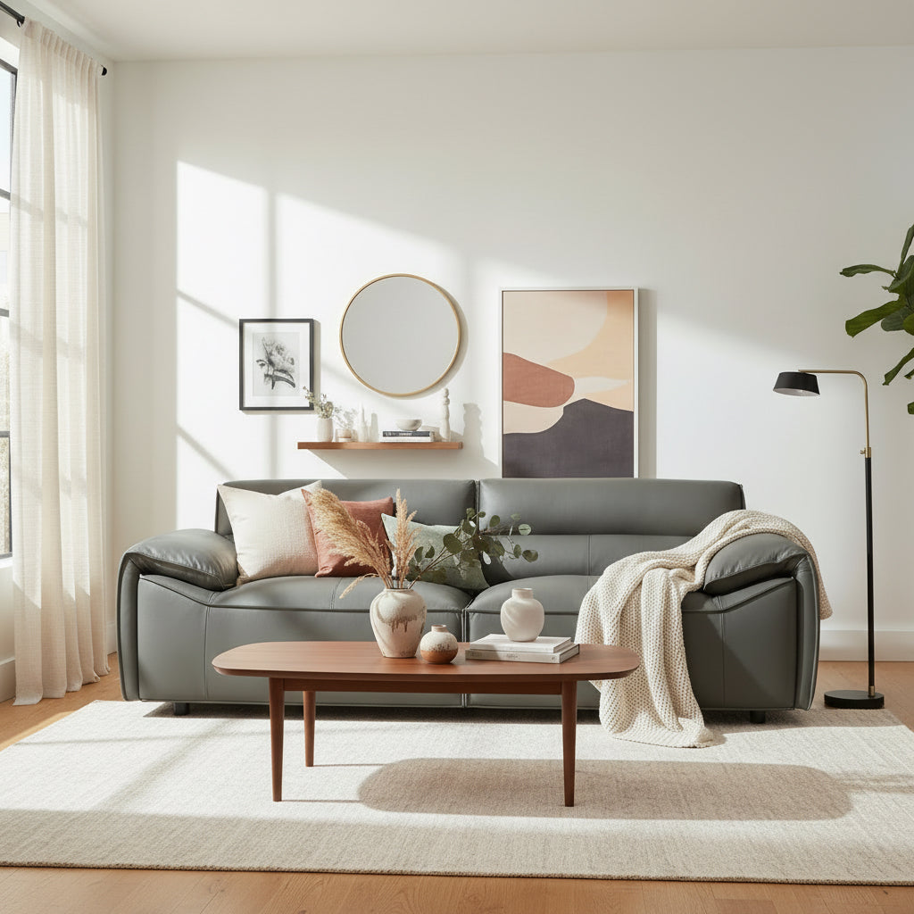 Buxton Graphite Top Grain Leather Upholstered Sofa