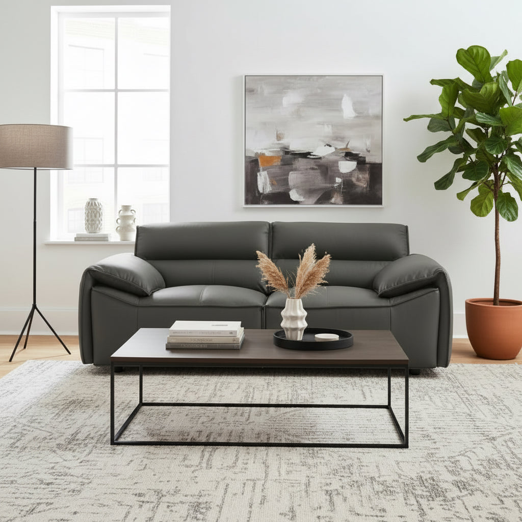 Buxton Graphite Top Grain Leather Upholstered Loveseat