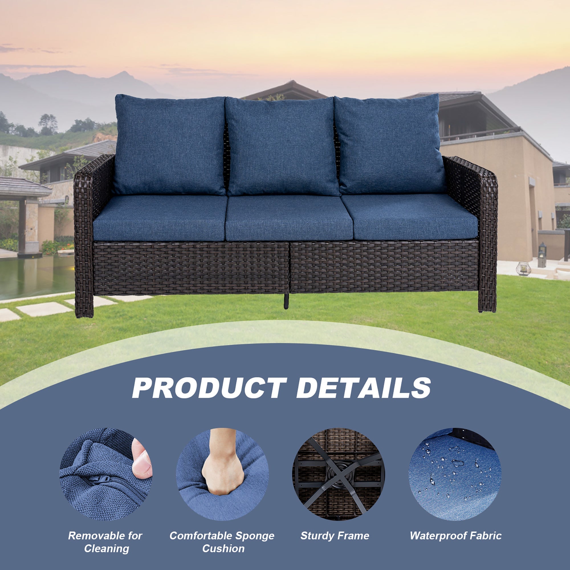 Woven Outdoor Sofa Rattan Frame