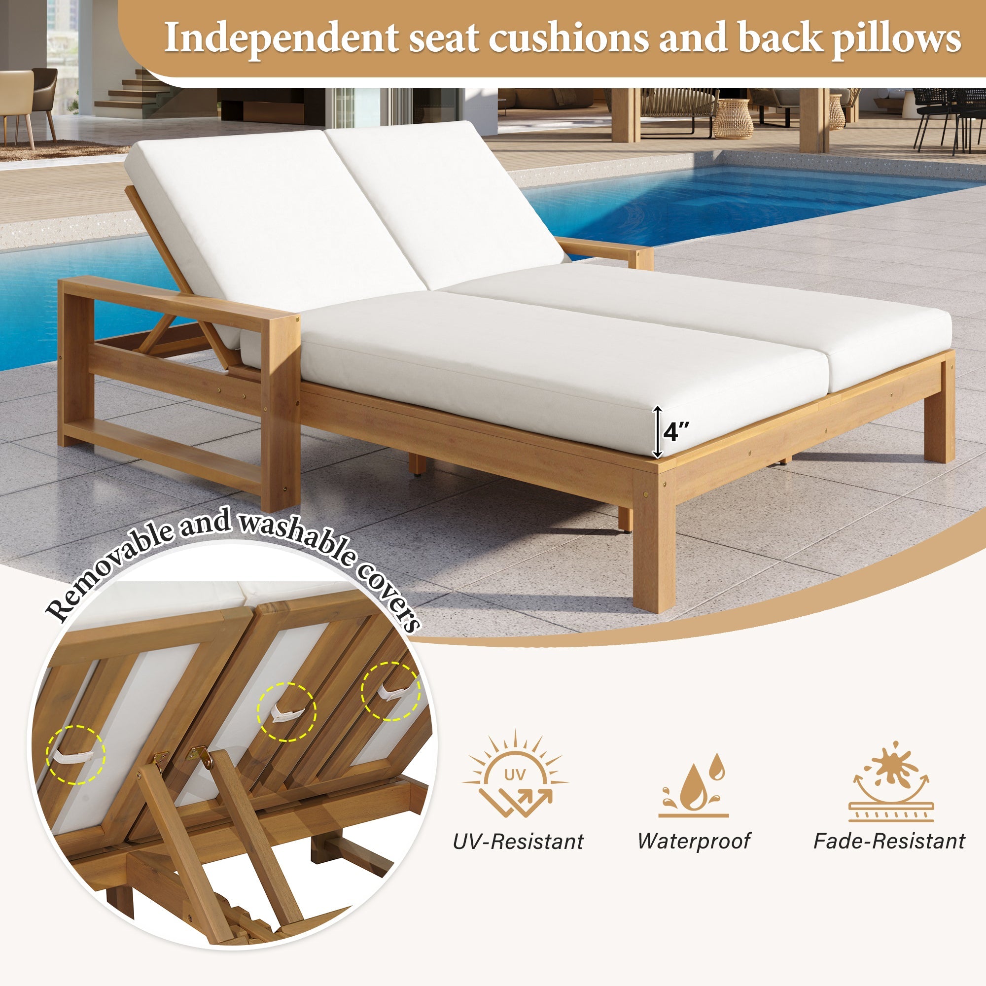 Trexm Outdoor Chaise Lounge Adjustable Back Backrest