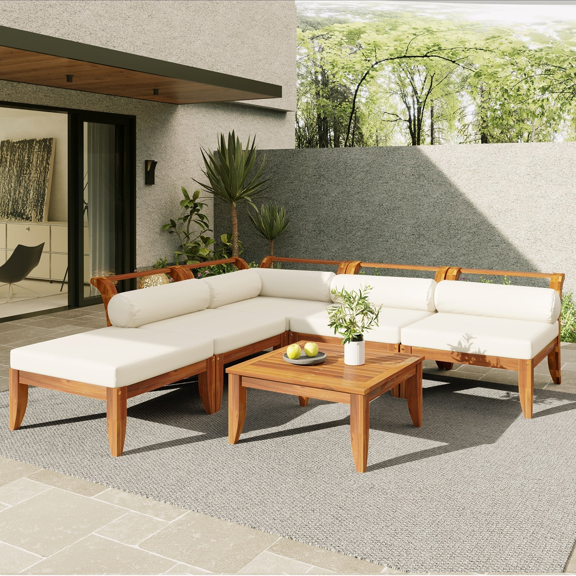 Topmax Outdoor L-Shaped Sectional Cushioned Seating - Beige