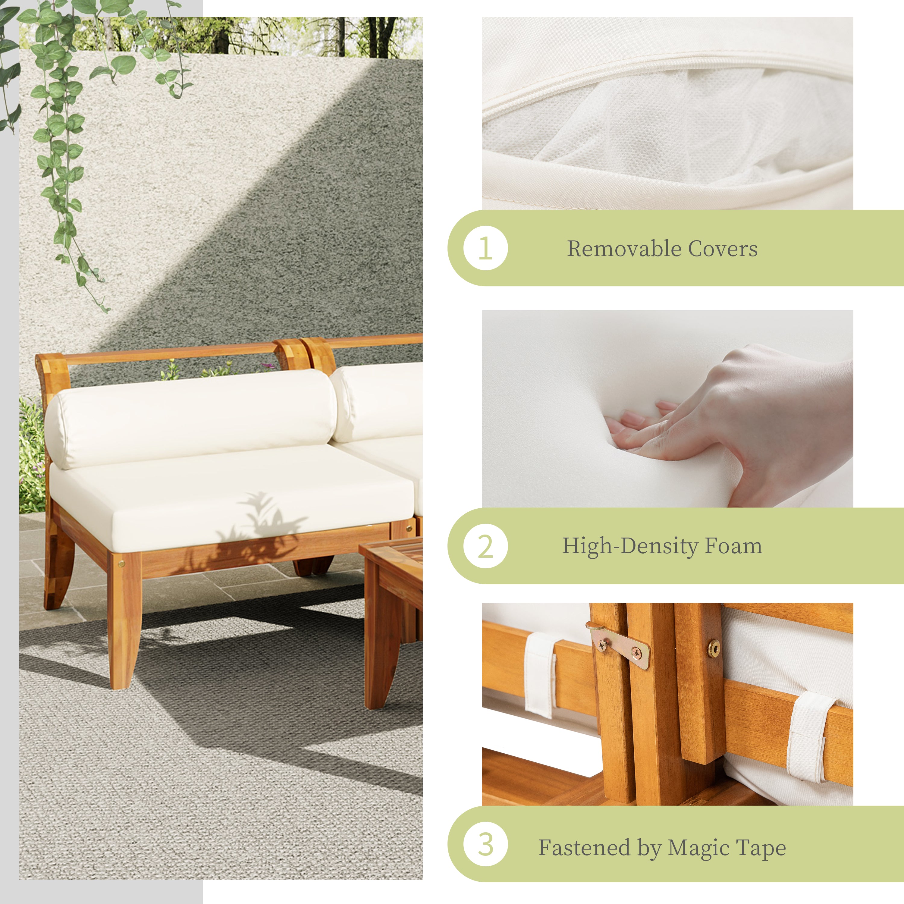 Topmax Outdoor L-Shaped Sectional Cushioned Seating - Beige