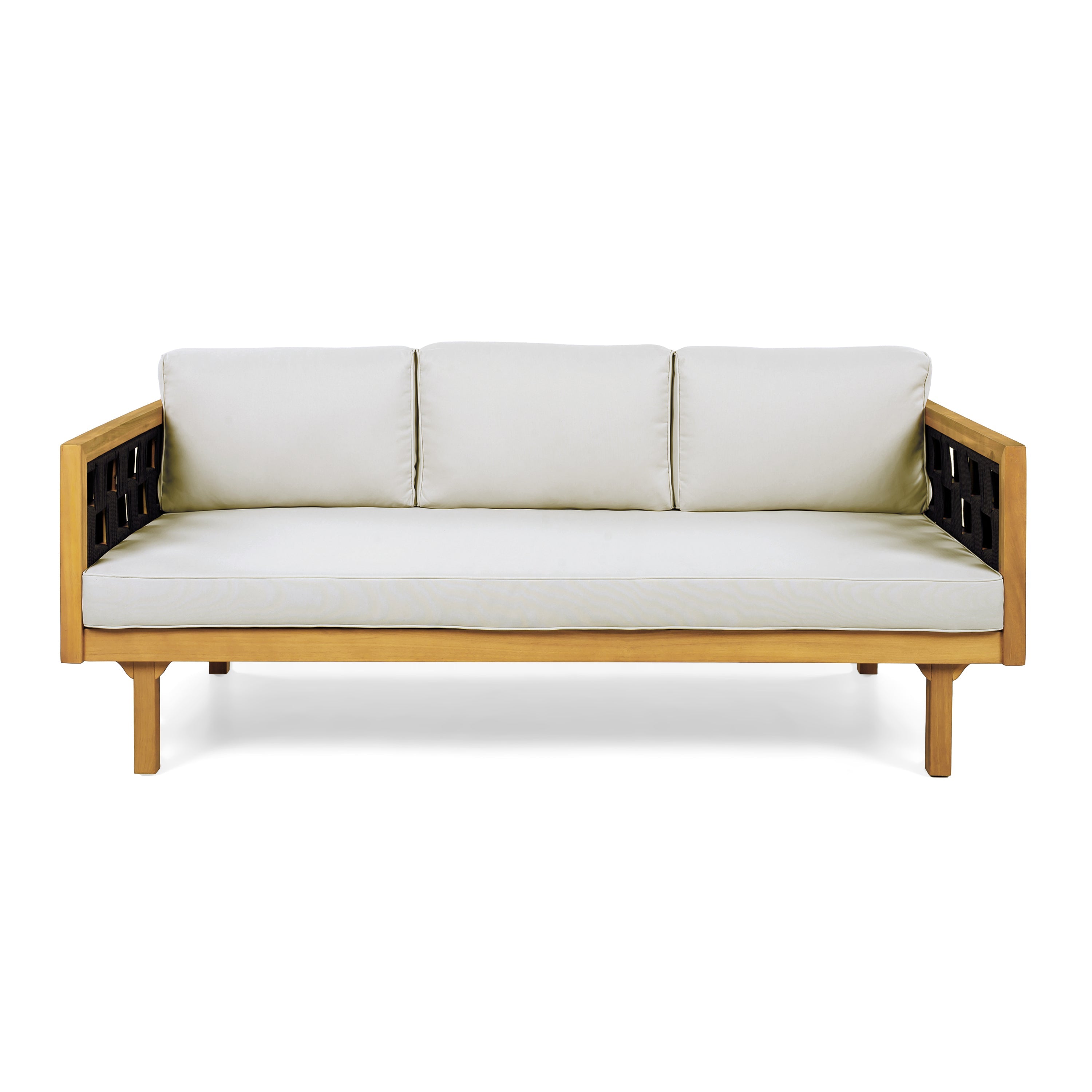 Three-Seater Outdoor Canopy Daybed Cushioned Seating - Teak