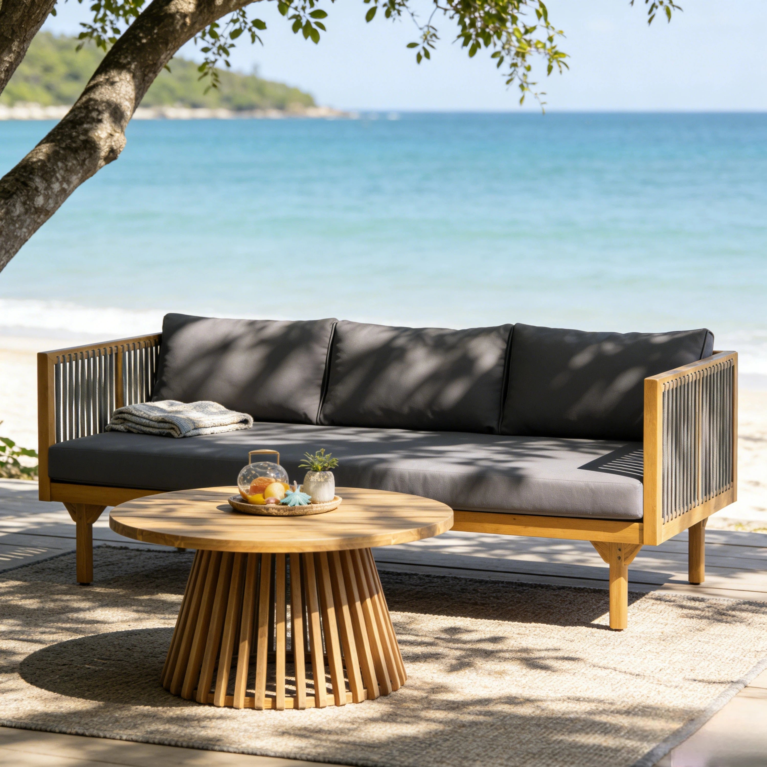 Outdoor Coffee Table Water-Resistant Cushions - Teak
