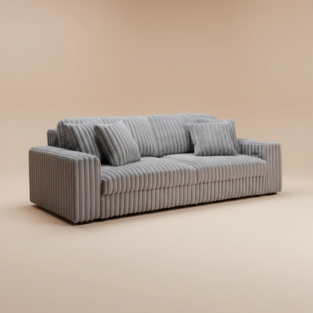 Jacana Corduroy Upholstered Dual Power Chaise Sofa Grey