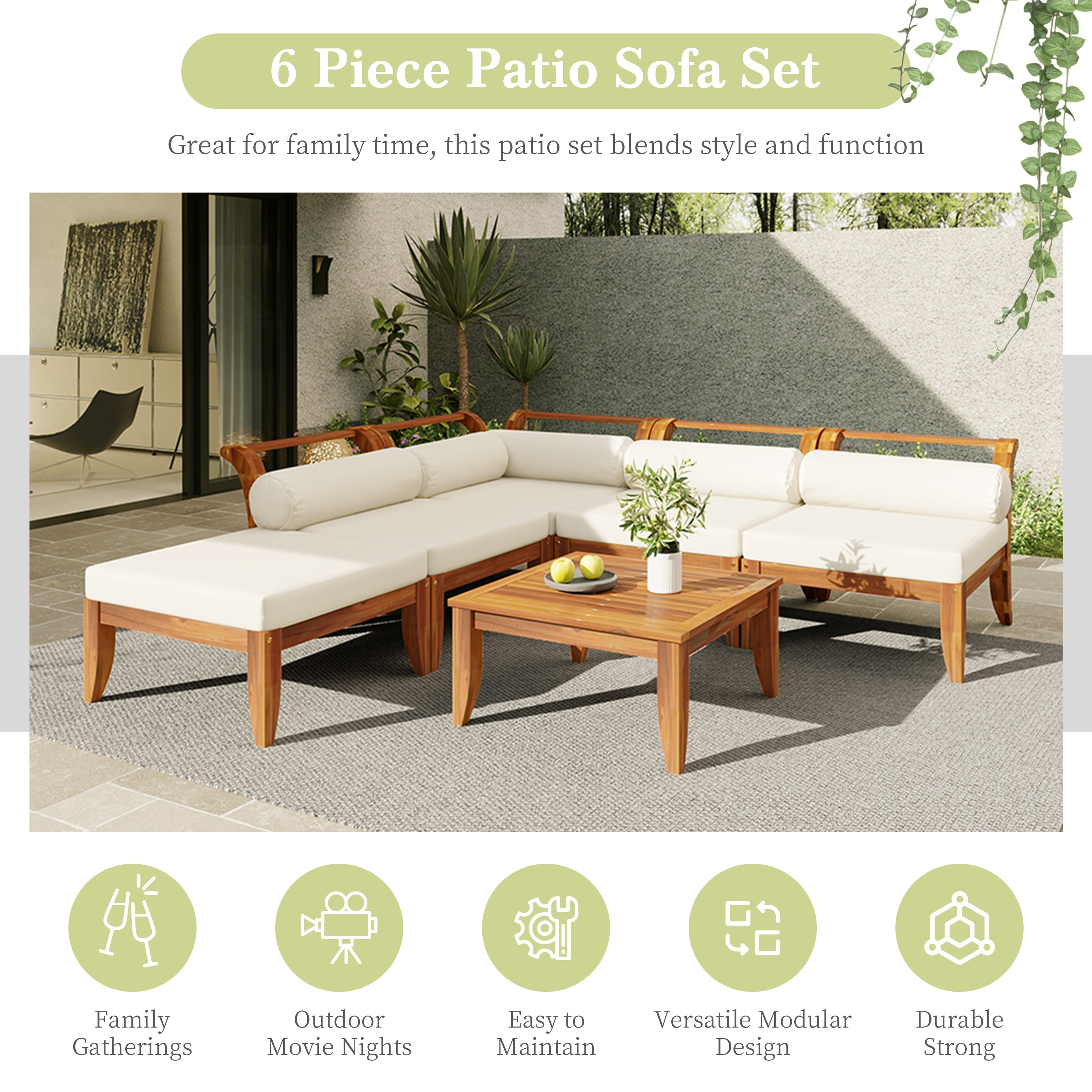 Topmax Outdoor L-Shaped Sectional Cushioned Seating - Beige