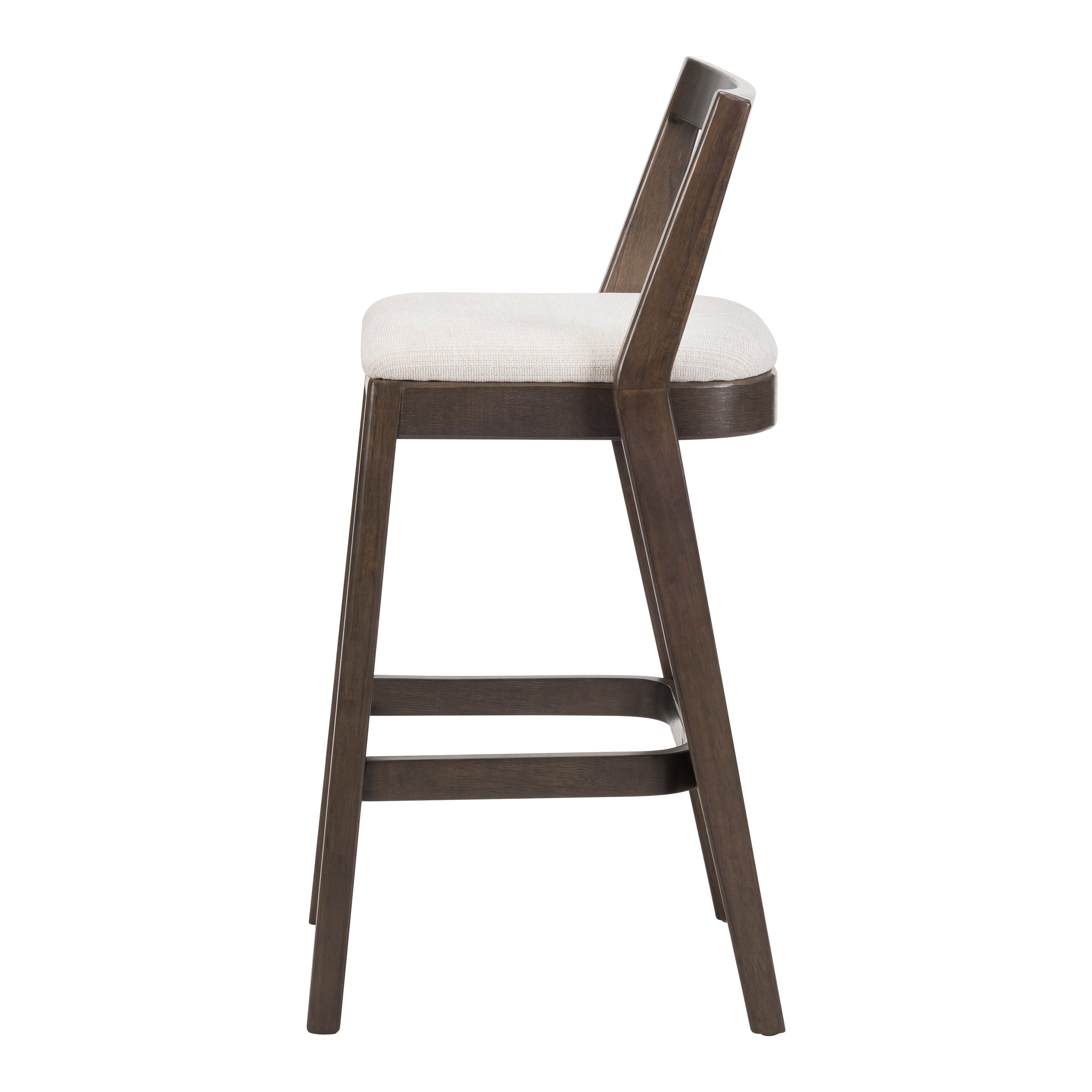 Jasper Indoor Rubberwood Barstool with Beige Upholstery in Dark Brown Finish, Set of 2
