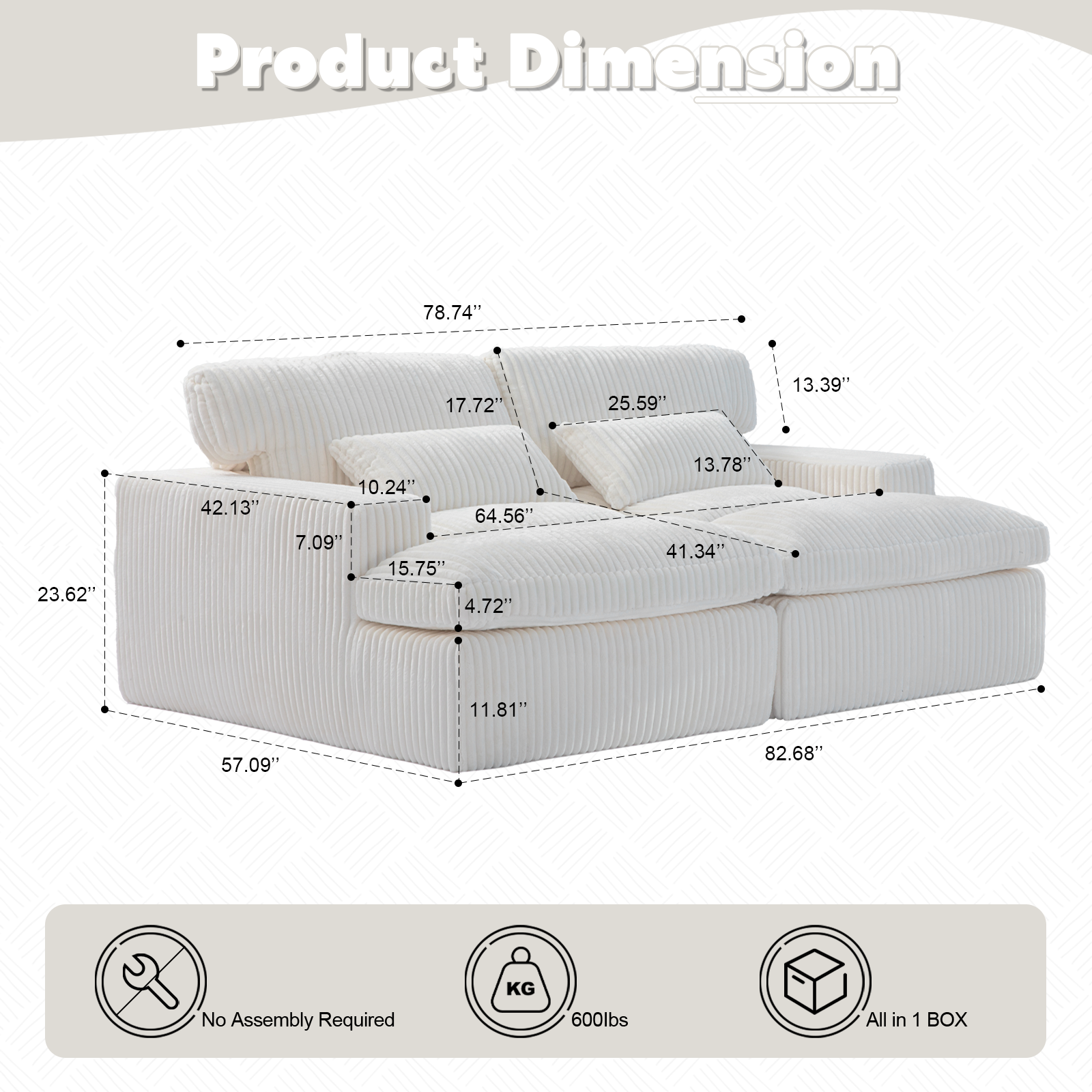 Erwin Double Chaise Modular Sectional Sofa with Corduroy Upholstery