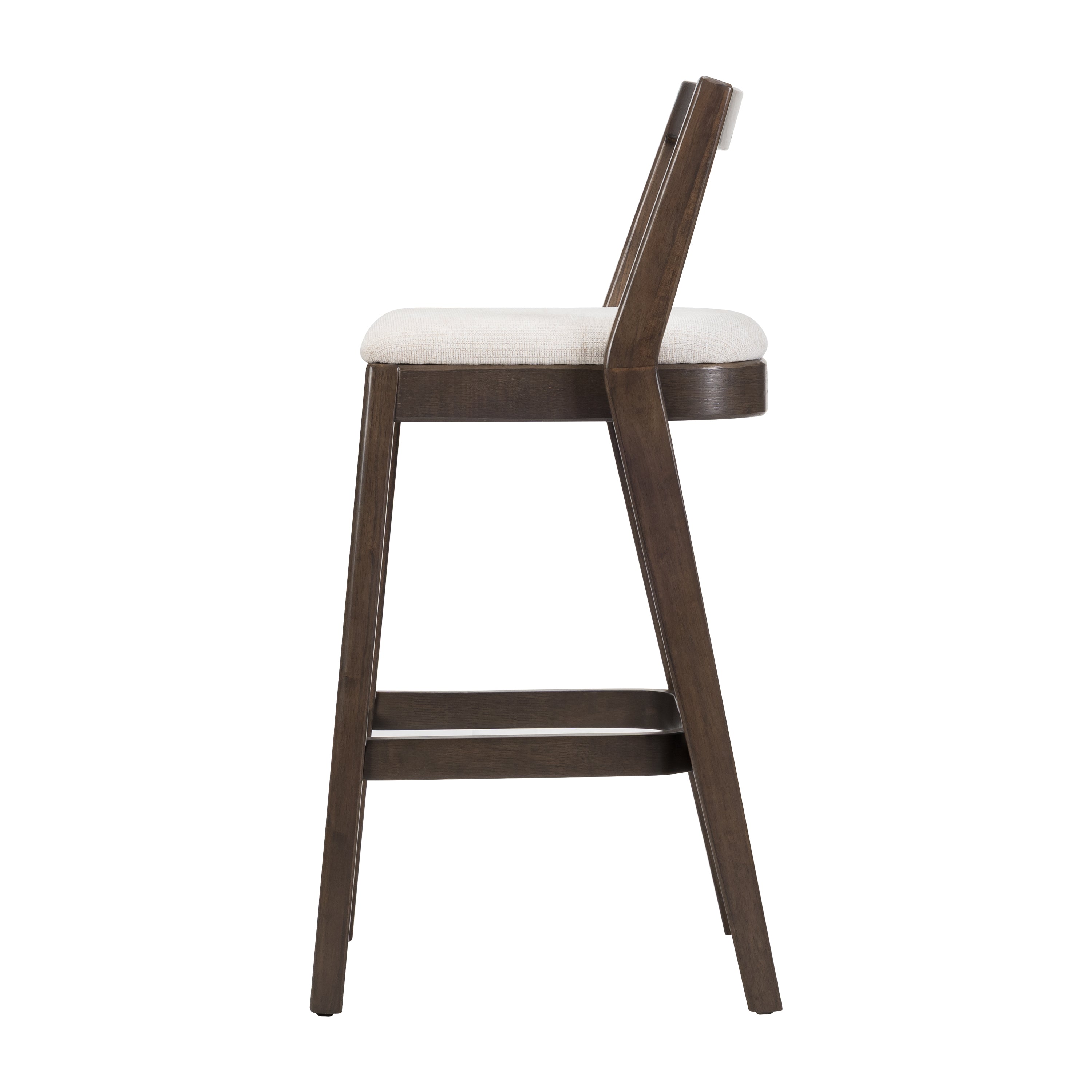 Jasper Indoor Rubberwood Barstool with Beige Upholstery in Dark Brown Finish, Set of 2