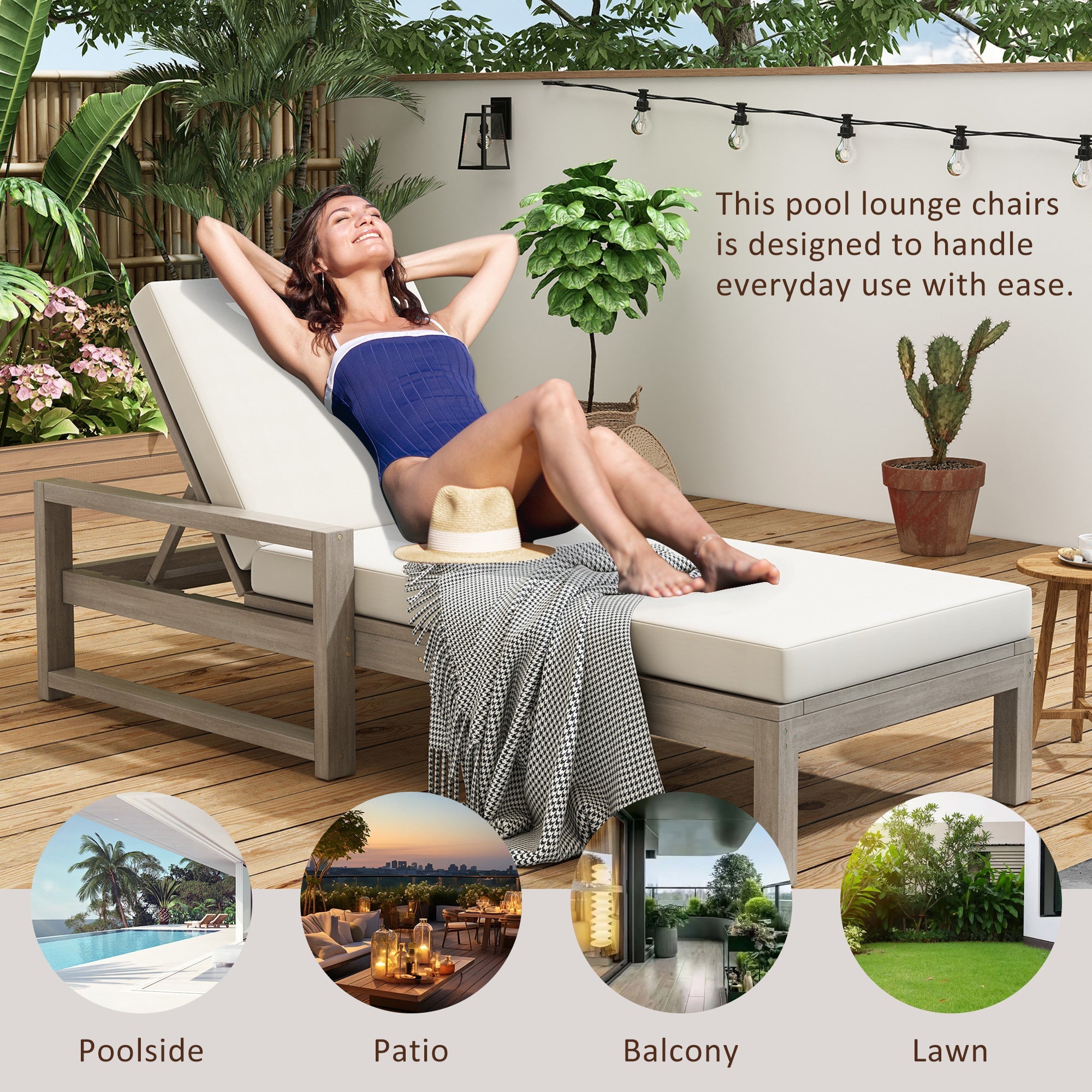 Trexm Outdoor Chaise Lounge Set Adjustable Back - Gray