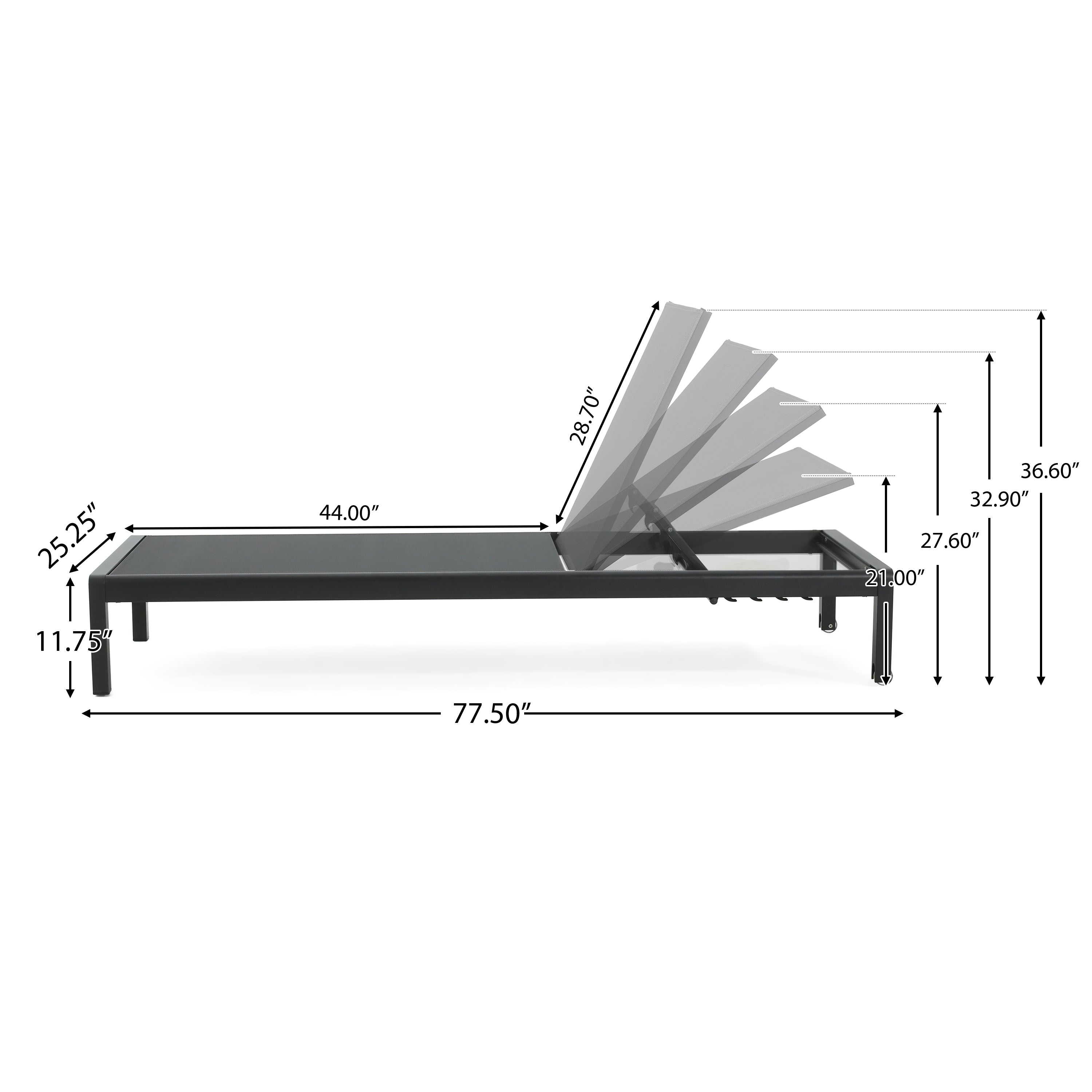 Chaise Outdoor Chaise Lounge Set Adjustable Back - Black