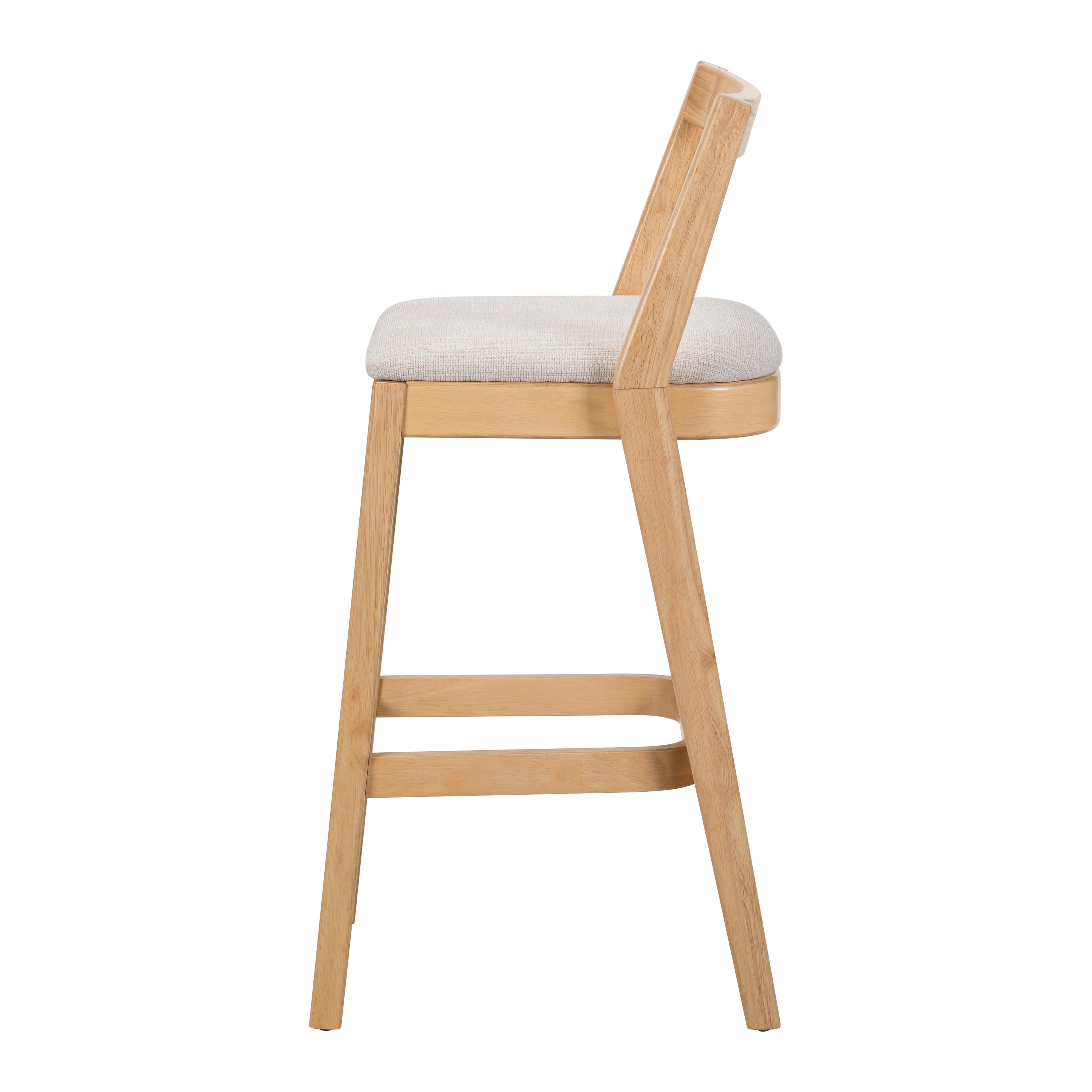 Jasper Indoor Rubberwood Barstool with Beige Upholstery, Natural Finish, Set of 2