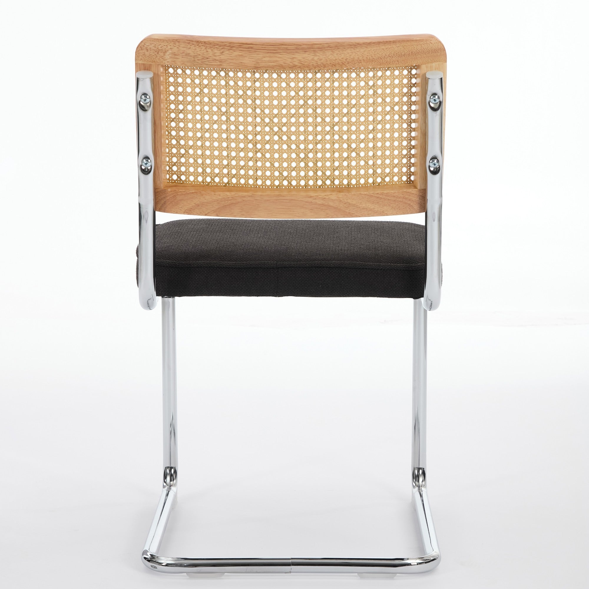 Carrollton Mid Century Modern Breuer Designed Dining Chairs with Natural Cane Back & Stainless Chrome Base - Set of 2