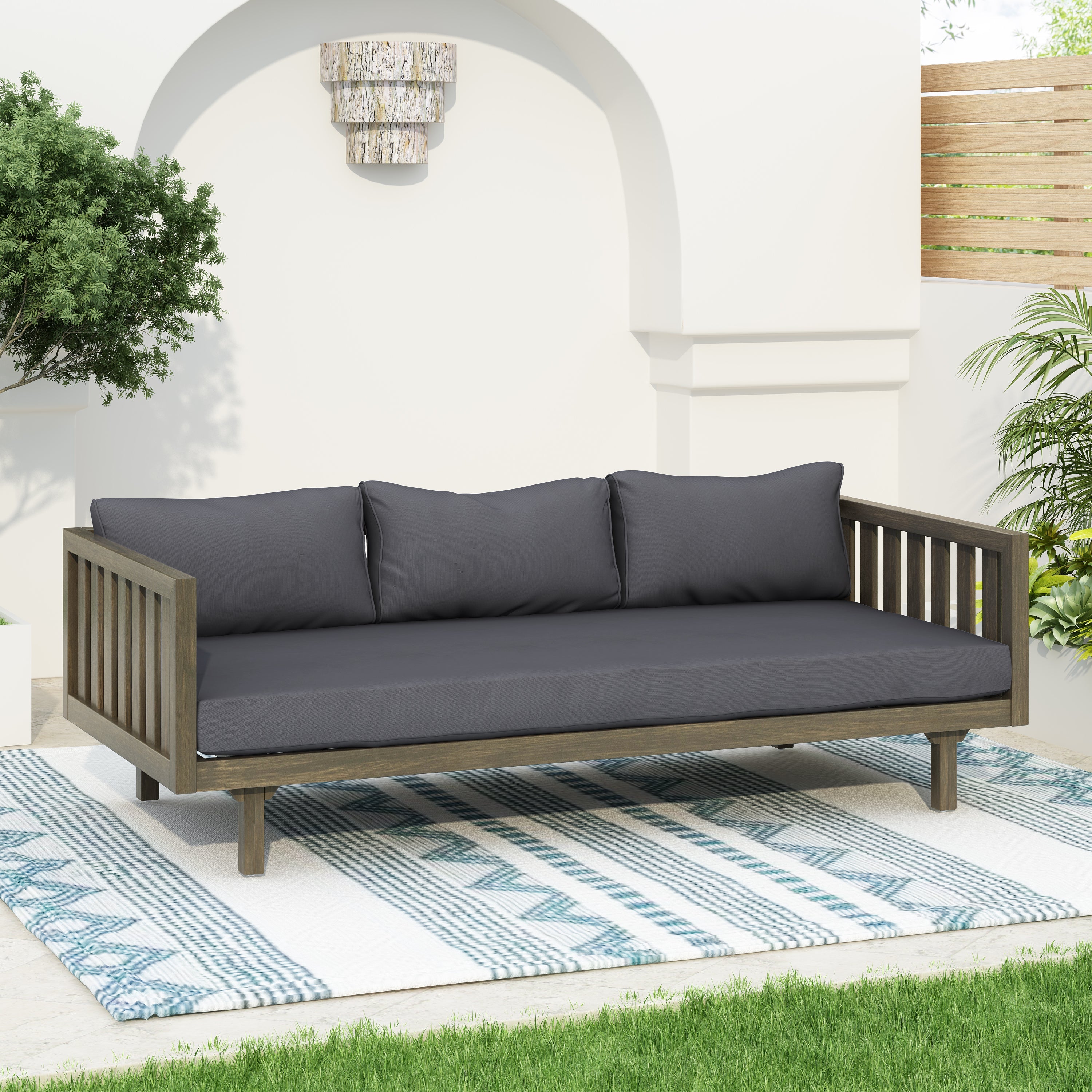 Outdoor Coffee Table Cushioned Seating - Dark Gray