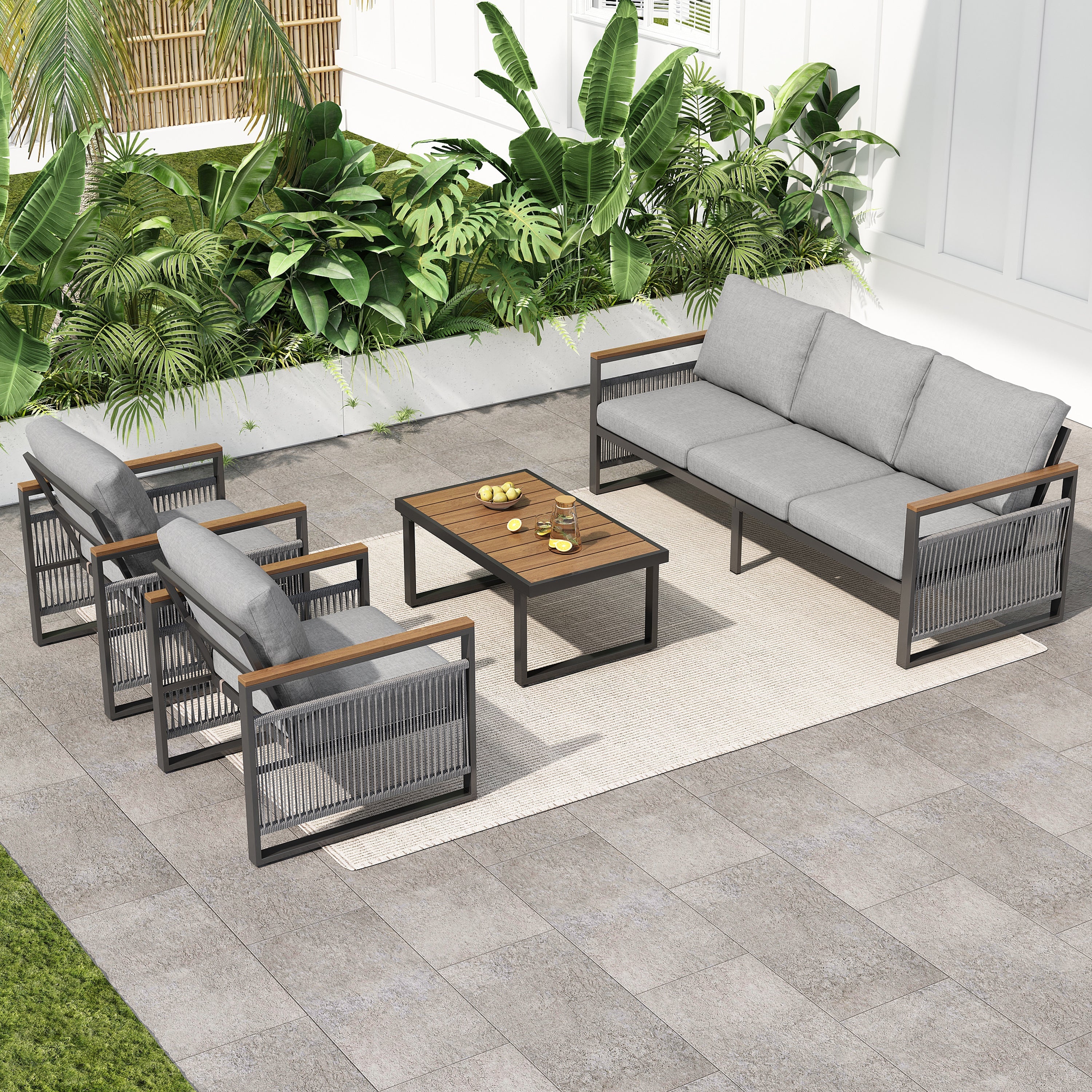 Outdoor Sofa Set Cushioned Seating - Gray