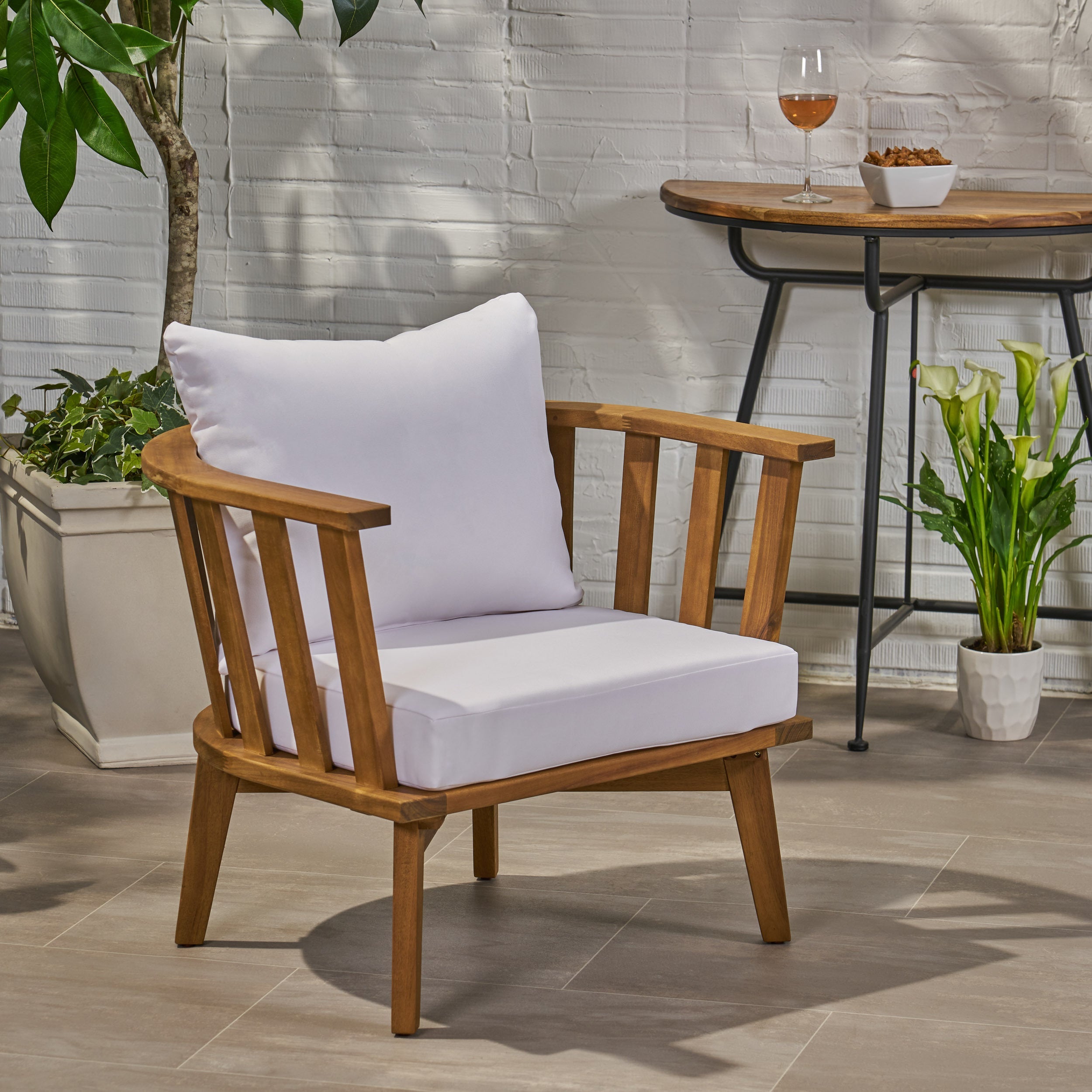 Curved Outdoor Club Chair Acacia Wood - White