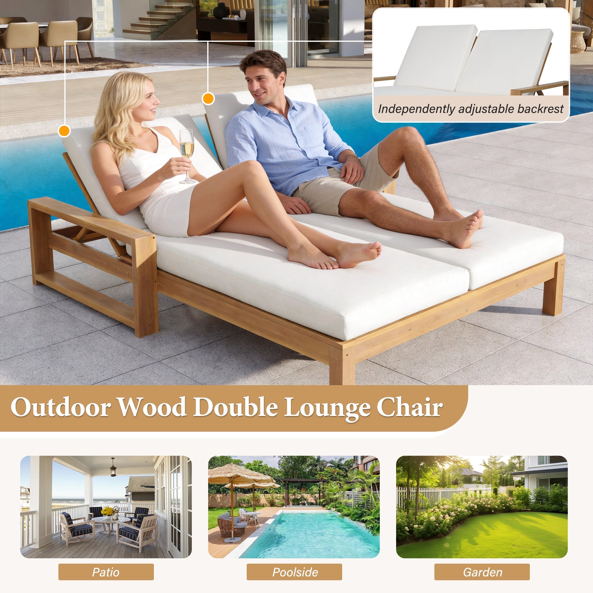 Trexm Outdoor Chaise Lounge Adjustable Back Backrest