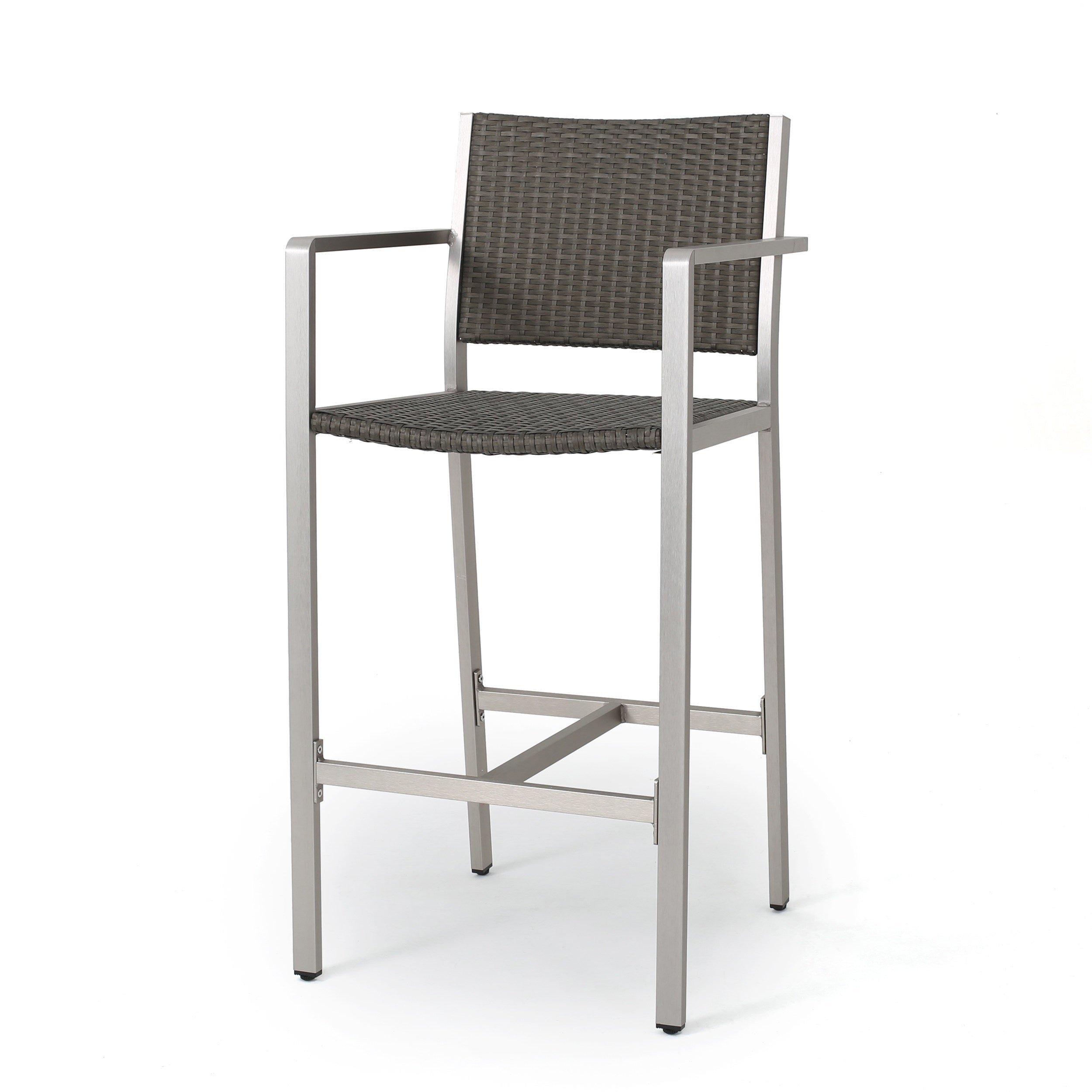 Rust-Proof Outdoor Bar Stool Rattan Frame - Silver