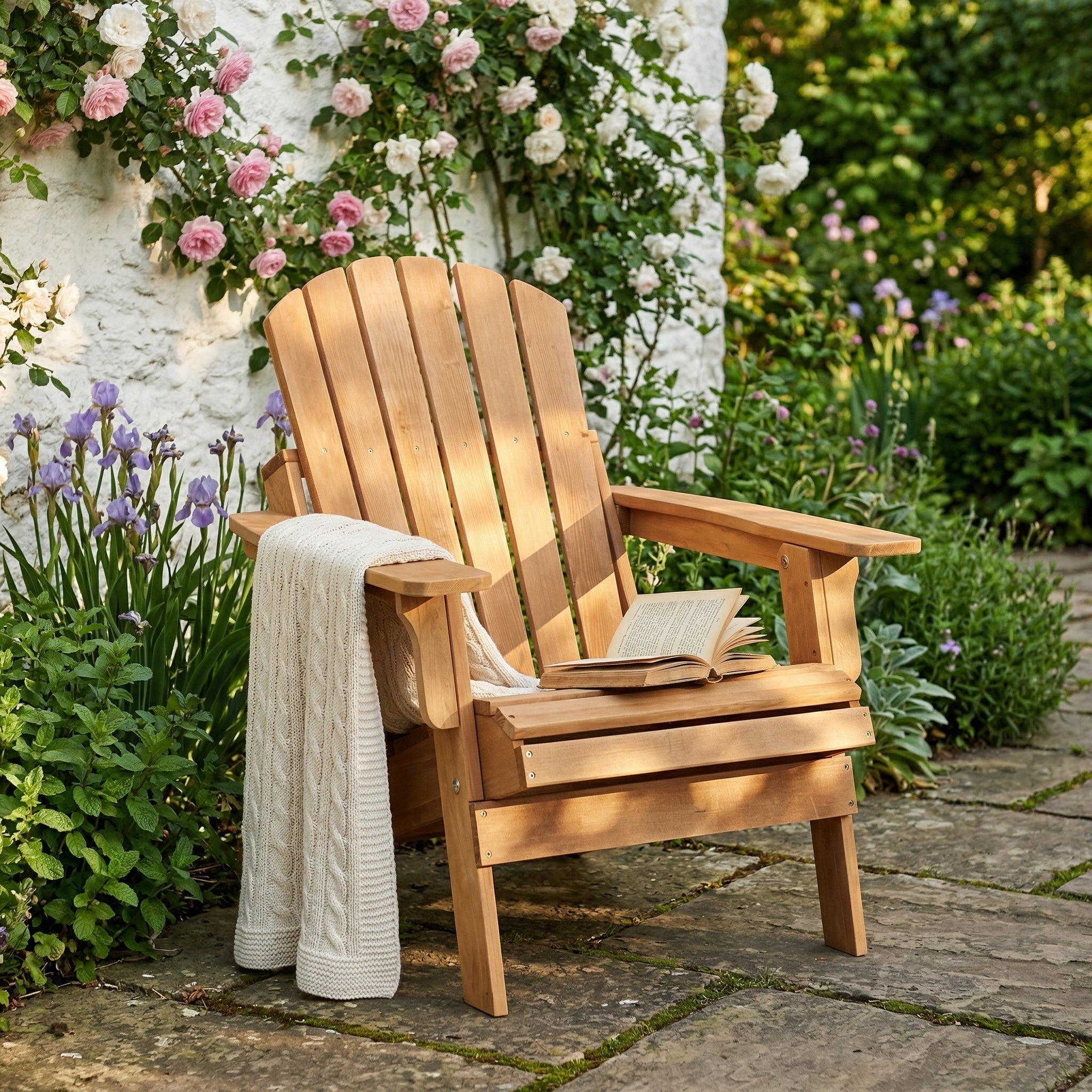 Oversize Outdoor Adirondack Chair Folding Design - Light Brown